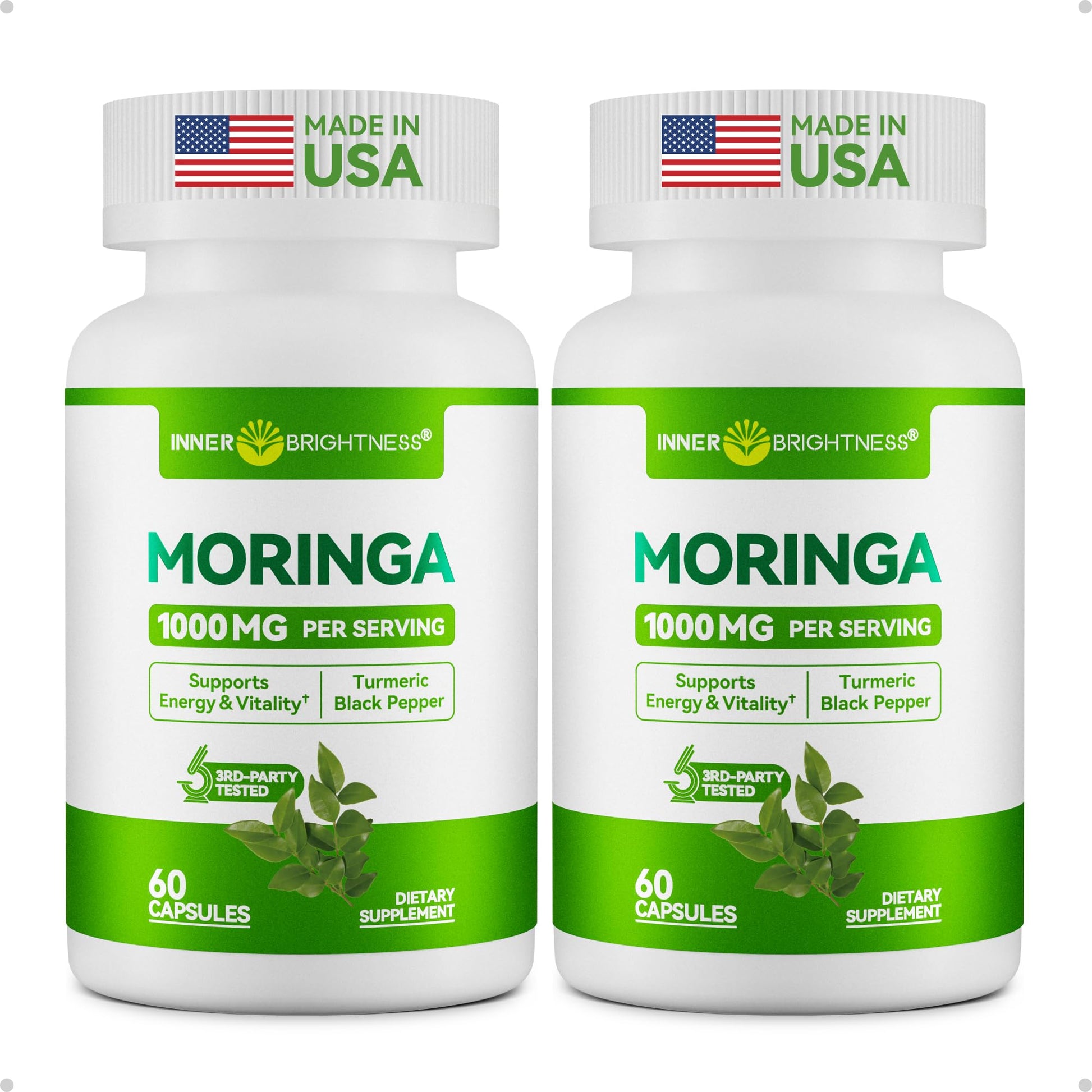 Inner Brightness Moringa Capsules, Moringa Leaf Extract 10:1, Green Superfood, 120 Capsules