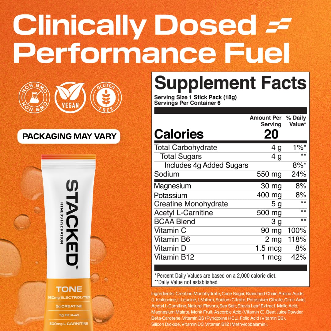 STACKED FITNESS HYDRATION Creatine + Electrolyte Mix for Strength, Hydration & Recovery Powder 6 Pack