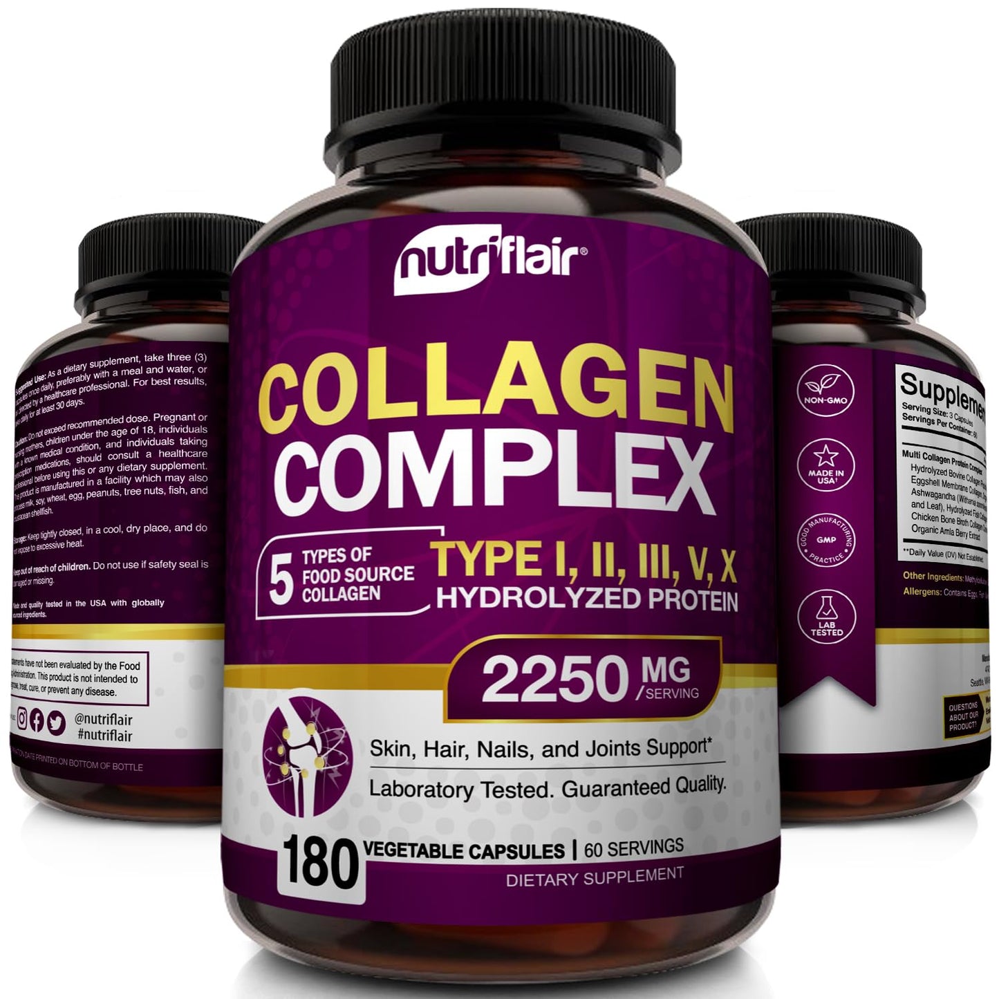 NutriFlair Multi Collagen Peptides 2250mg 180 Capsules