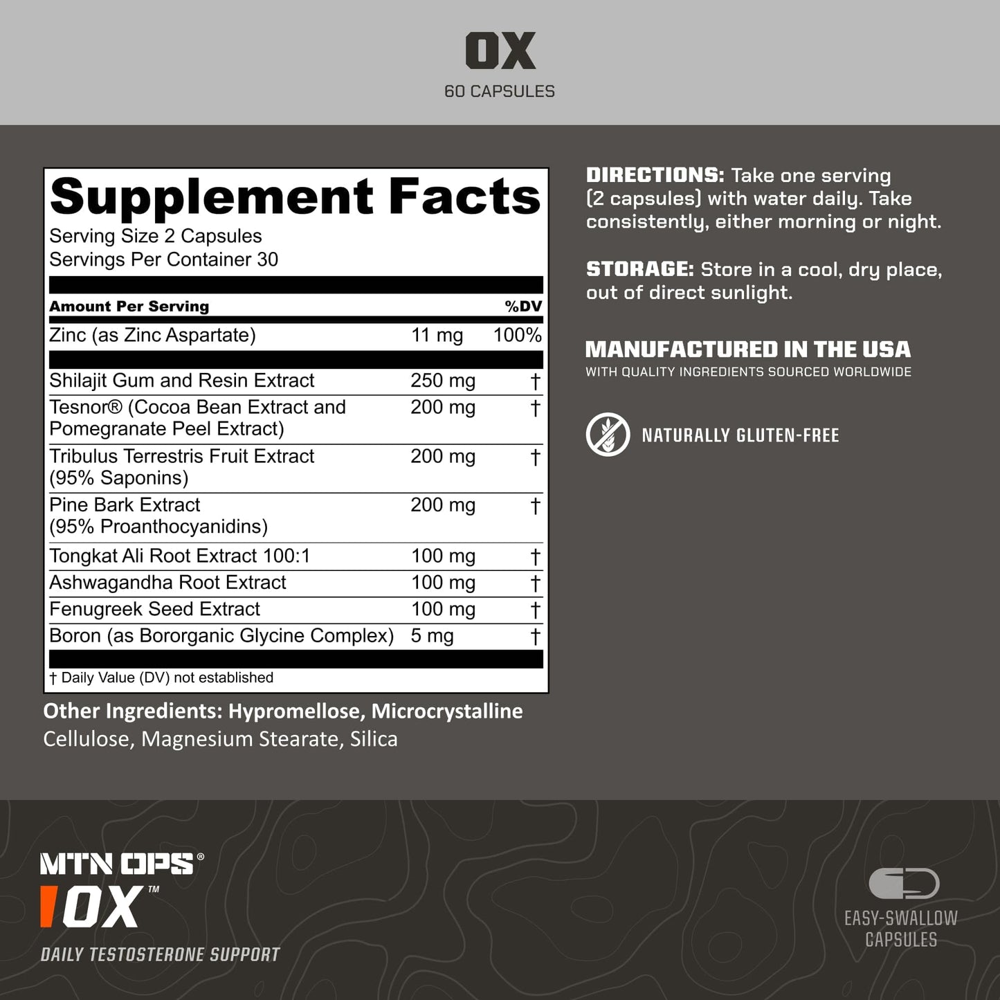 MTN OPS Ox Daytime Testosterone Support for Men 60 Capsules