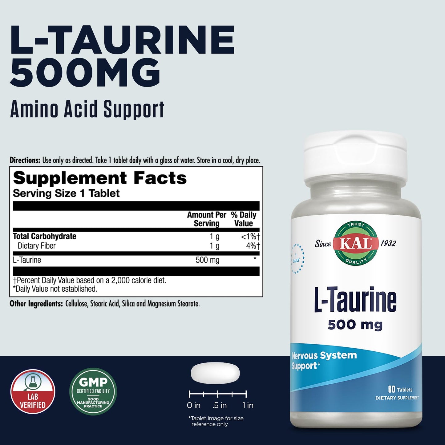 KAL L Taurine 500mg Tablet, 60 Tablets
