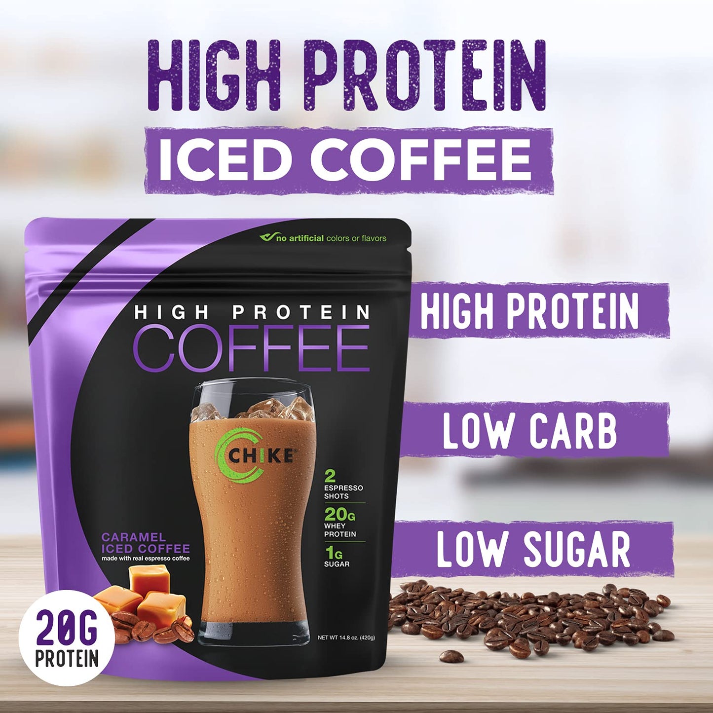 CHIKE Caramel High Protein Iced Coffee Powder, 14.3 Ounce, 14 Servings