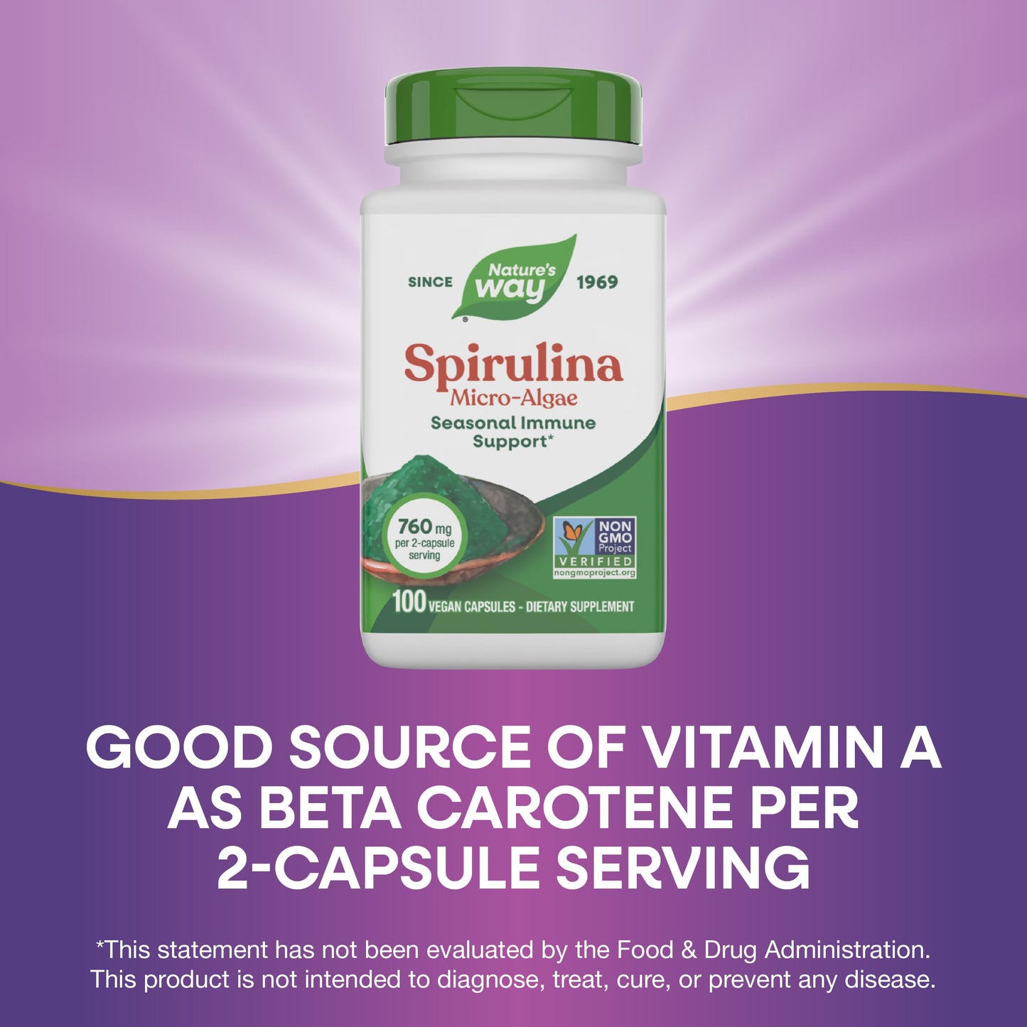 Nature's Way Spirulina Micro-Algae, Seasonal Immune Support Capsule, 100 Capsules
