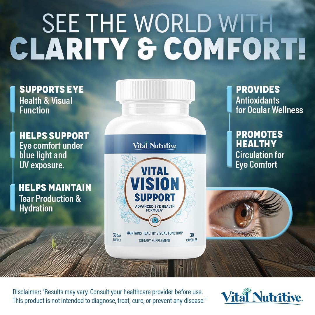 VITAL NUTRITIVE Vital Vision Support Eye Health Supplement with Vitamin A, Lutein, Beta Carotene & Antioxidants Capsule, 30 Count