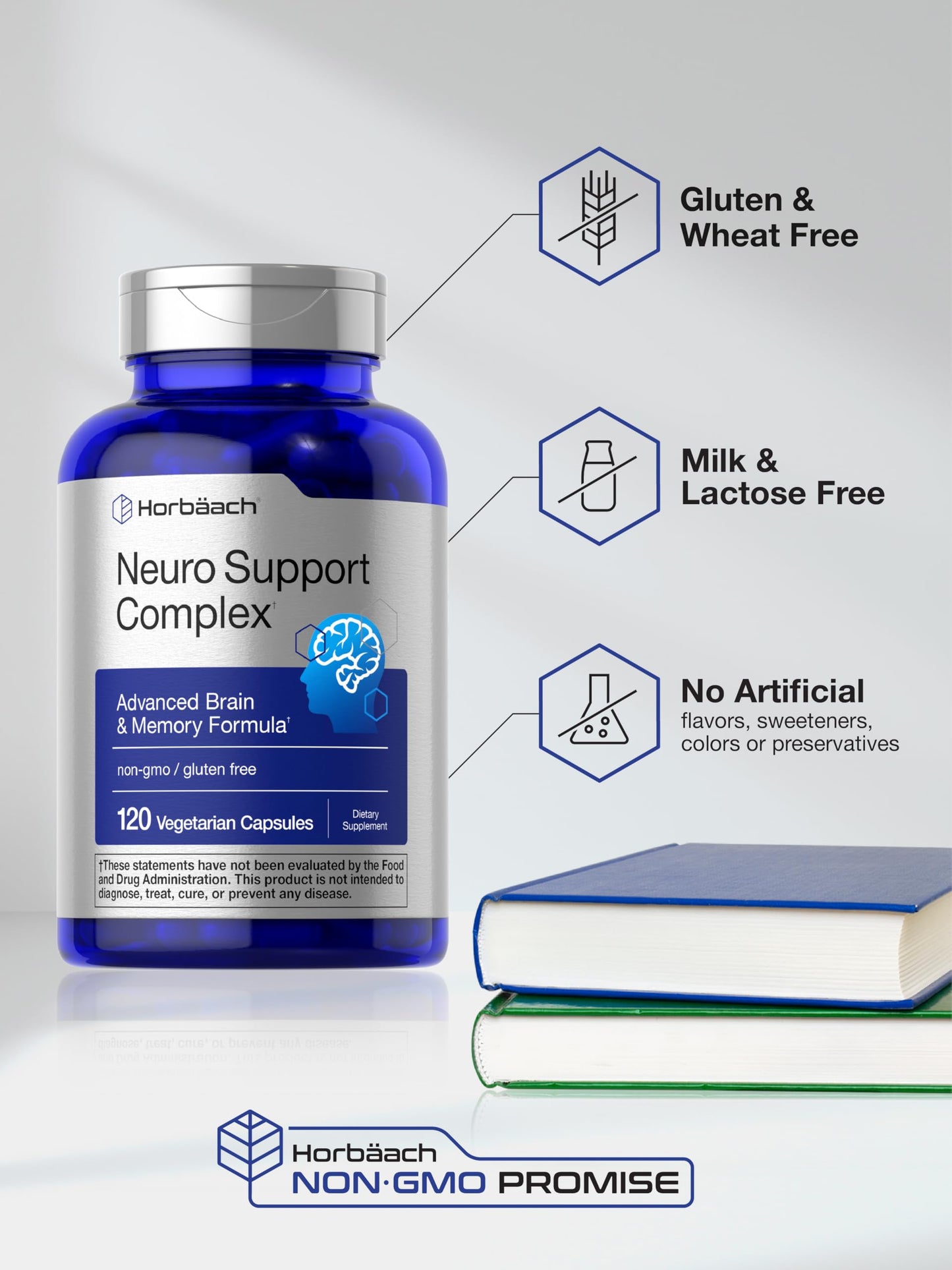 Horbäach Brain Supplement Capsules, 120 Count, with Phosphatidylserine & DMAE, Advanced Formula for Memory, Focus, Clarity, Vegetarian & Gluten Free, Neuro Support