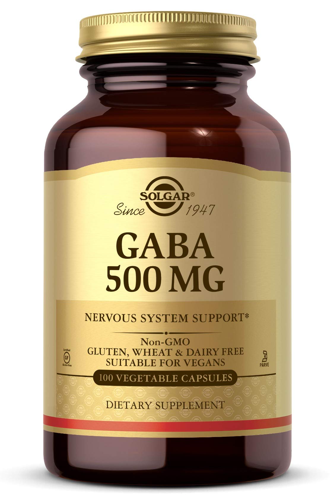 Solgar GABA 500 mg Capsules, 100 Count, Nervous System Support