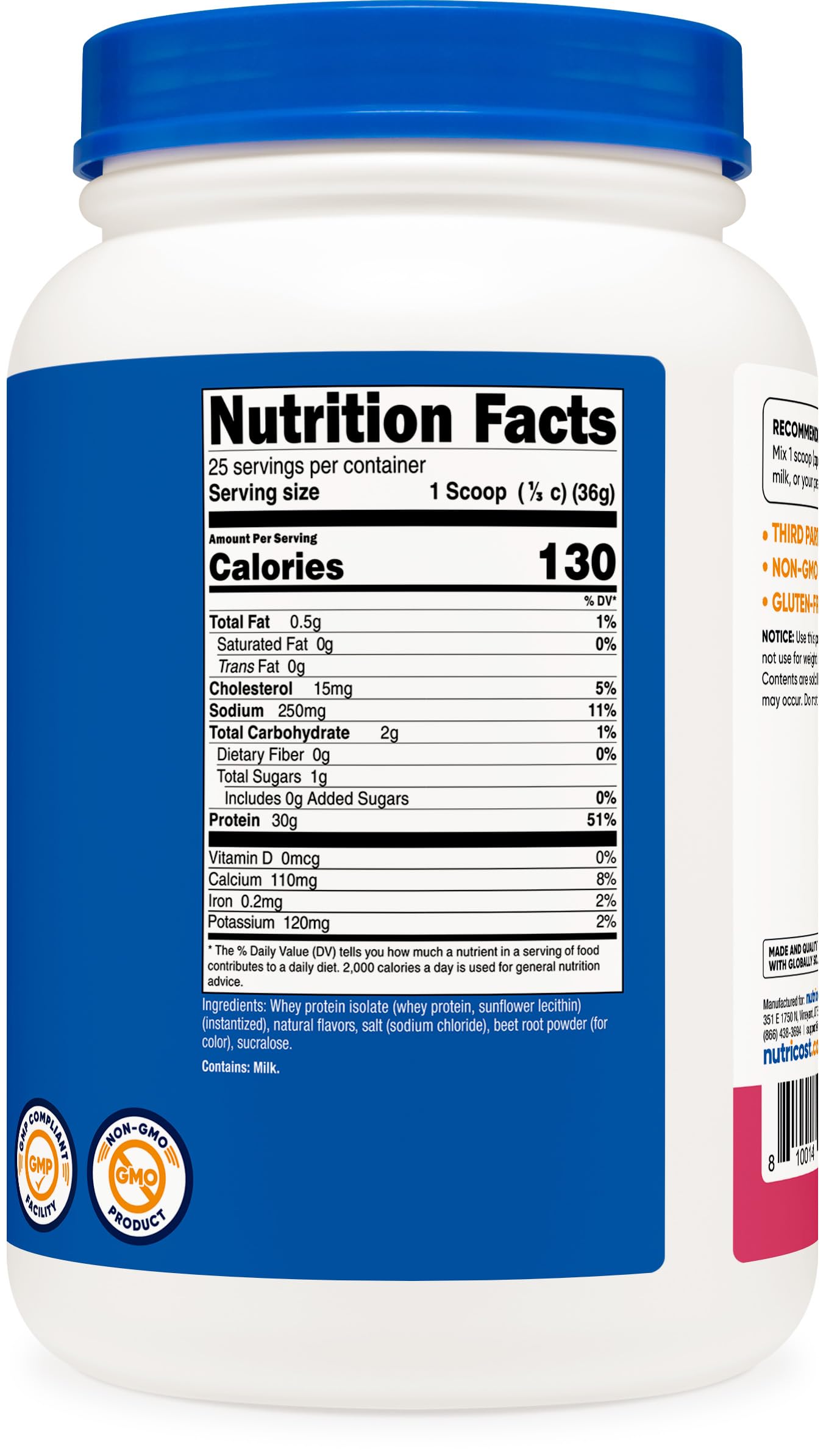 Nutricost Whey Protein Isolate Powder Strawberry Acai 32 Servings