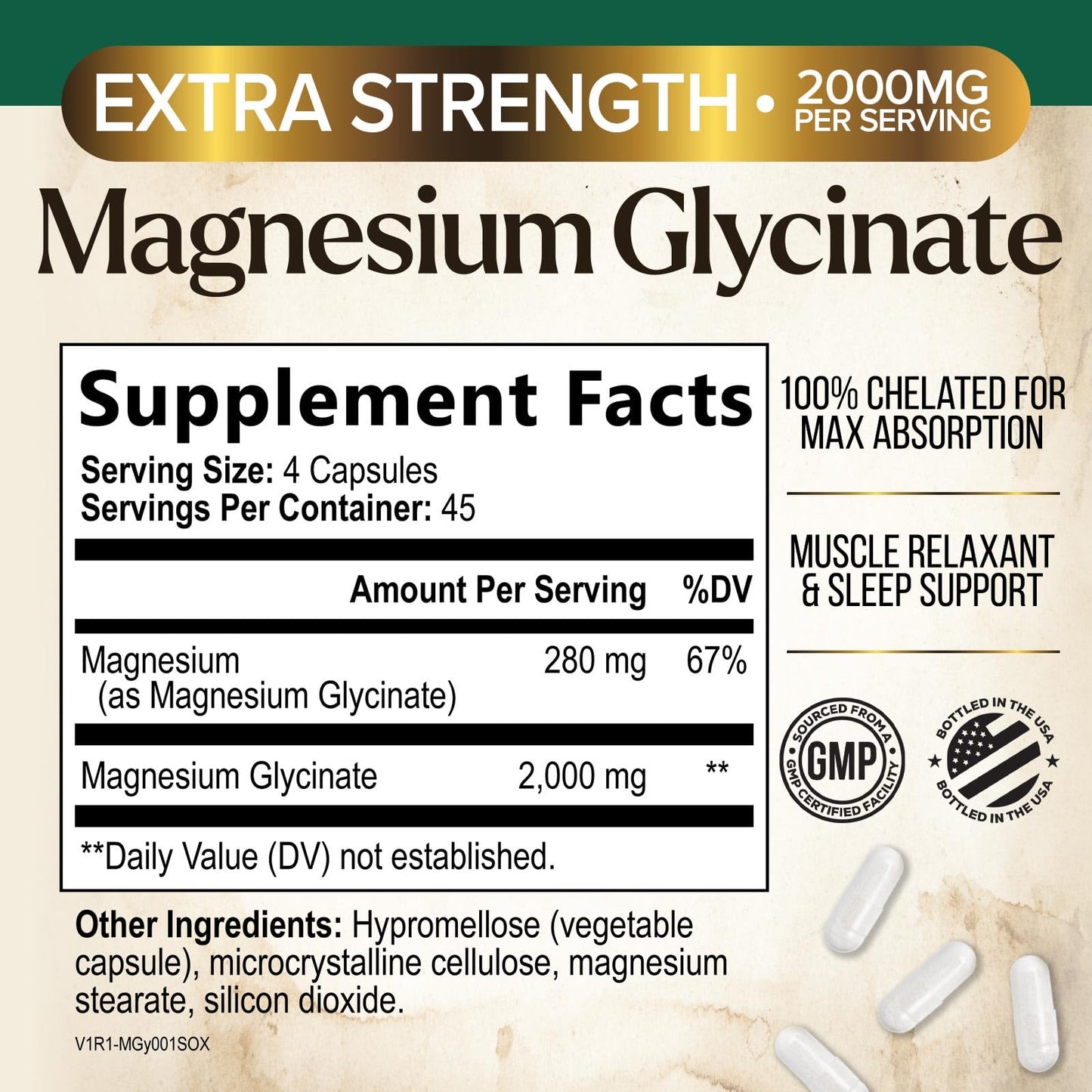 Nature's Peak Magnesium Glycinate 2000mg Per Serving Capsule, 180 Capsules