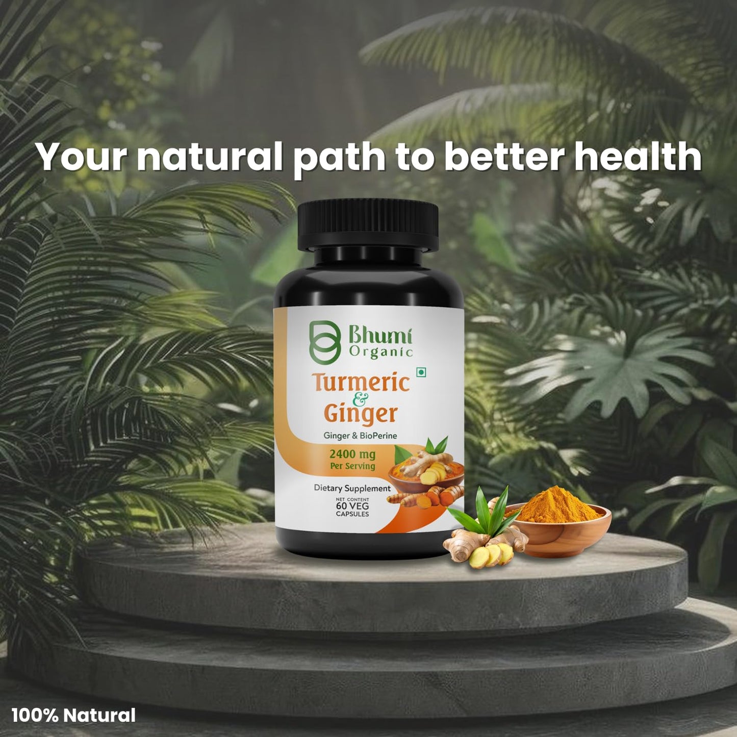 Bhumi Organic Turmeric Curcumin + Ginger Capsules 90 Count