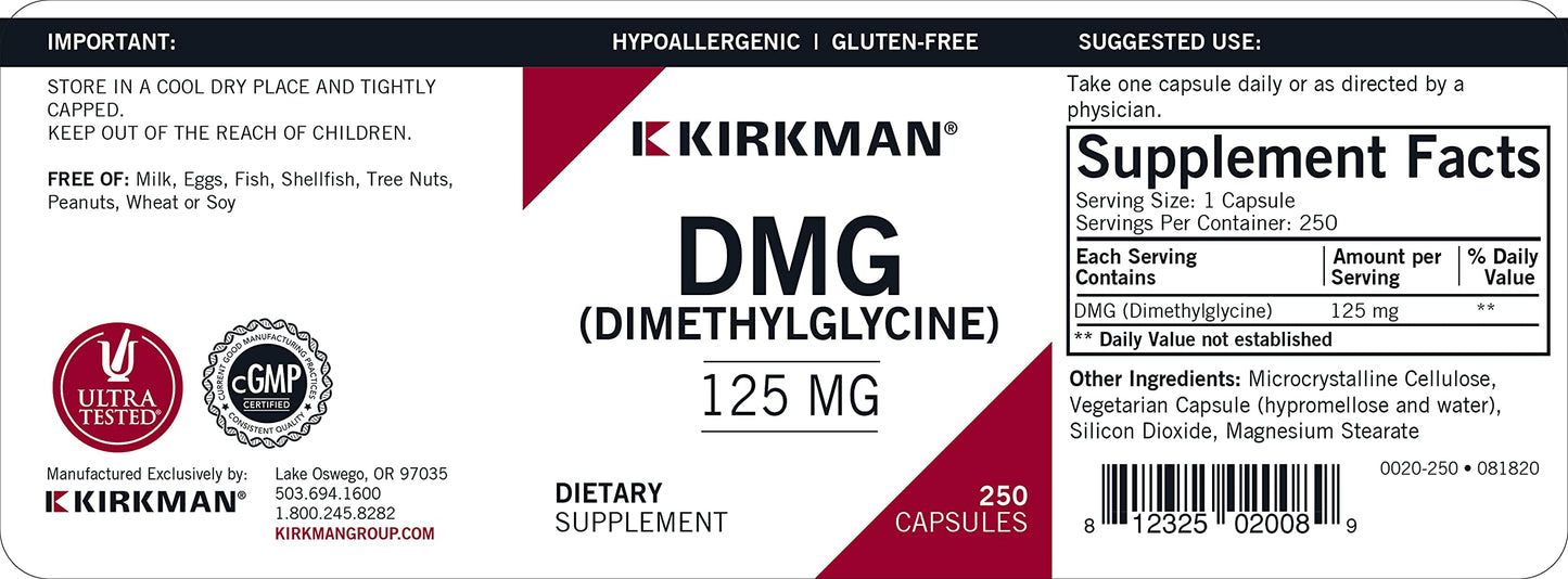 Kirkman DMG (Dimethylglycine) 125 mg Capsule, 250 Count