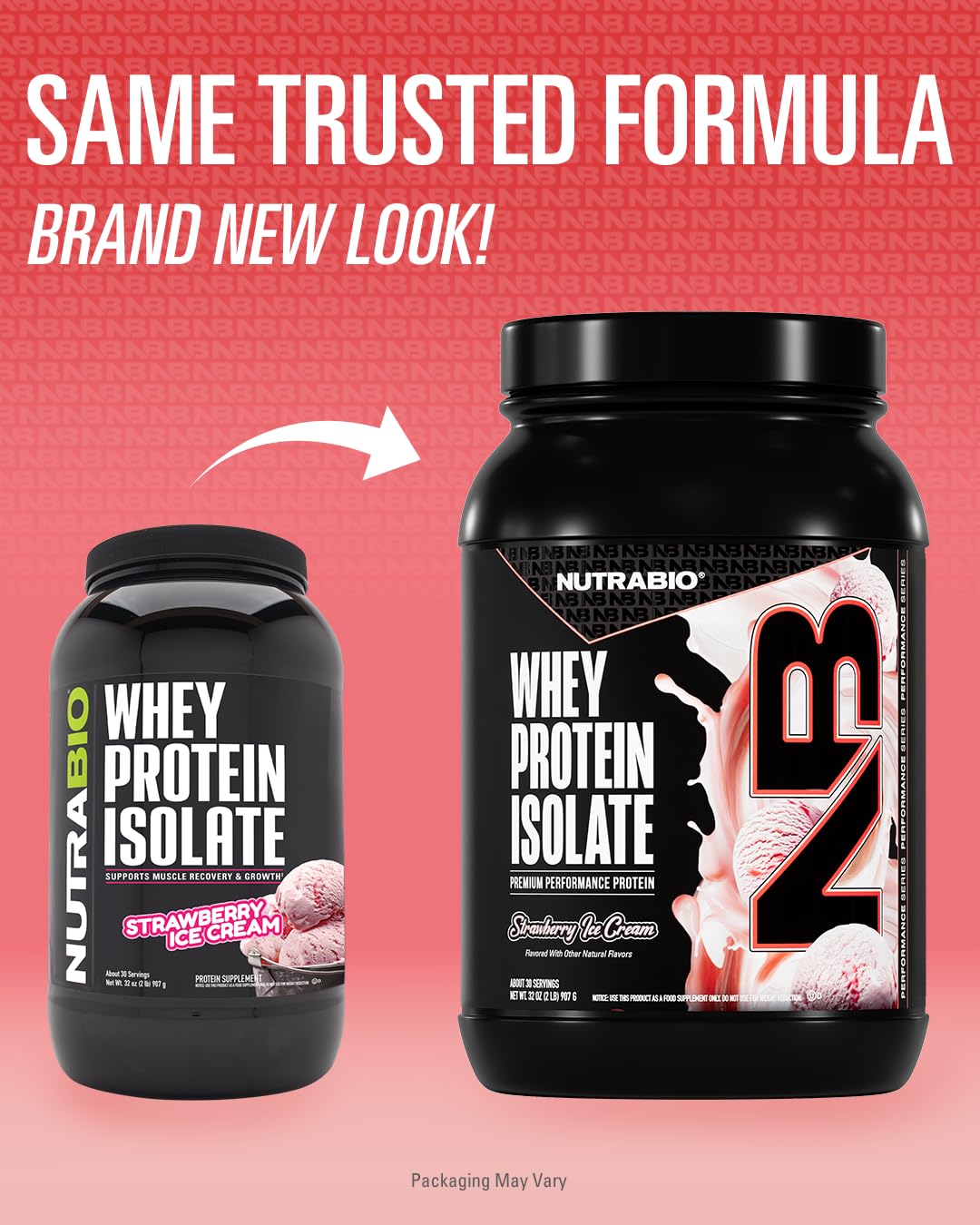 NutraBio 100% Whey Protein Isolate Powder, Strawberry Ice Cream, 32 Servings, 2 Lbs