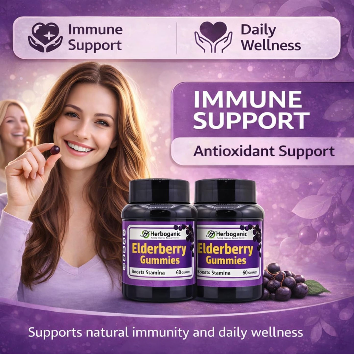 HERBOGANIC Elderberry Gummies 60 Count