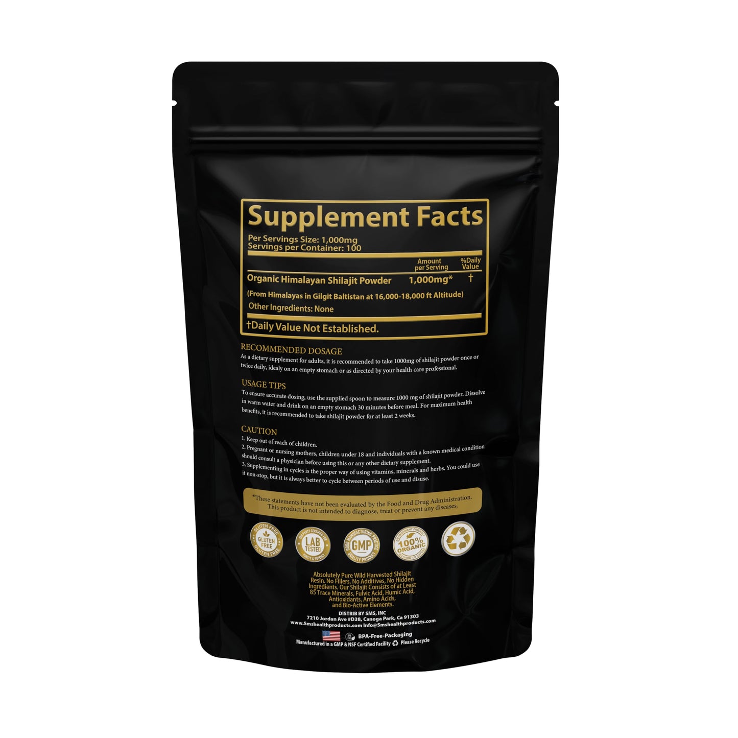 SMSHEALTHPRODUCTS.com Shilajit Powder - Himalayan Gold Grade 100% Pure with Fulvic Acid & 85+ Trace Minerals, 3.52 oz