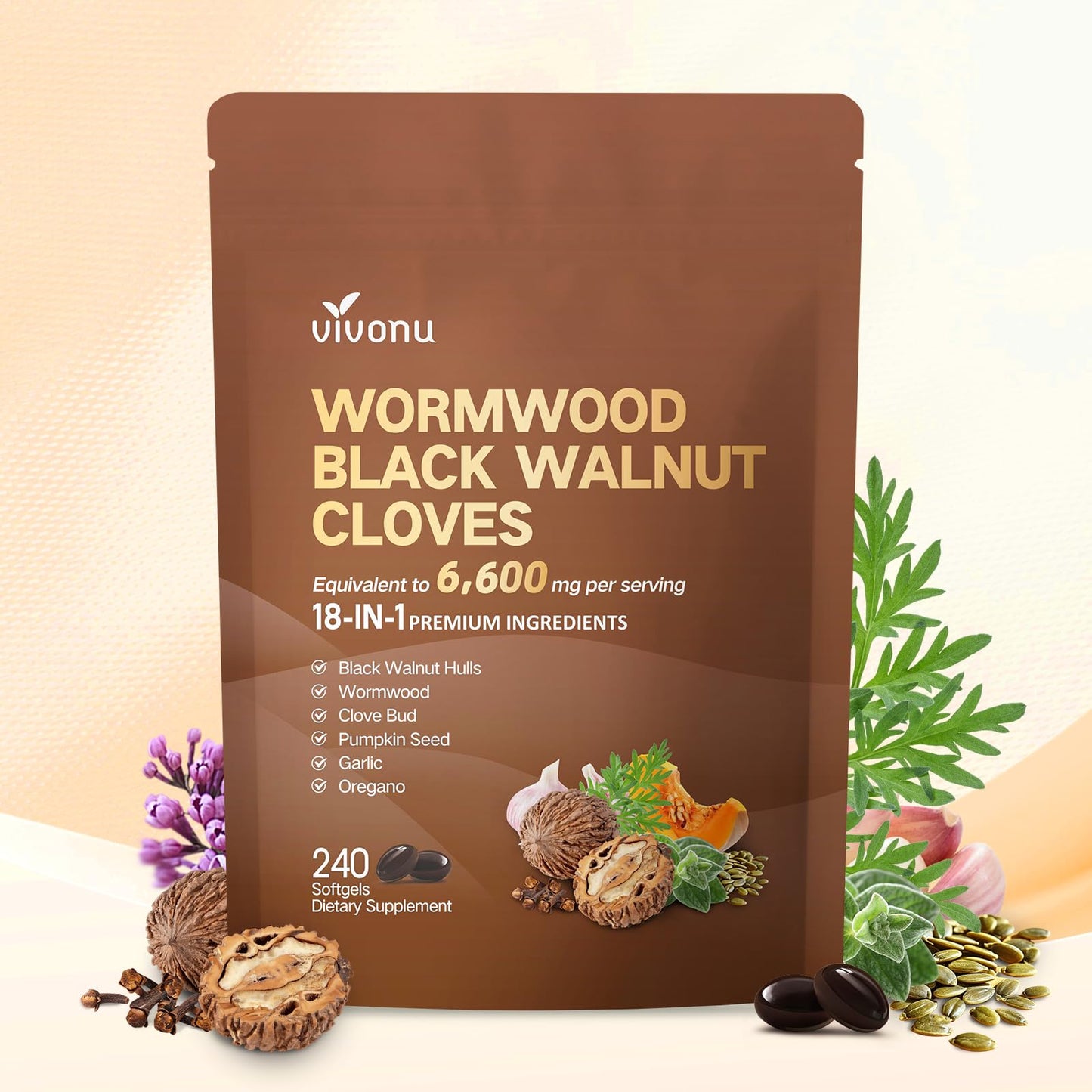 VivoNu 18-in-1 Black Walnut Wormwood Cleanse Softgels, 240 Count