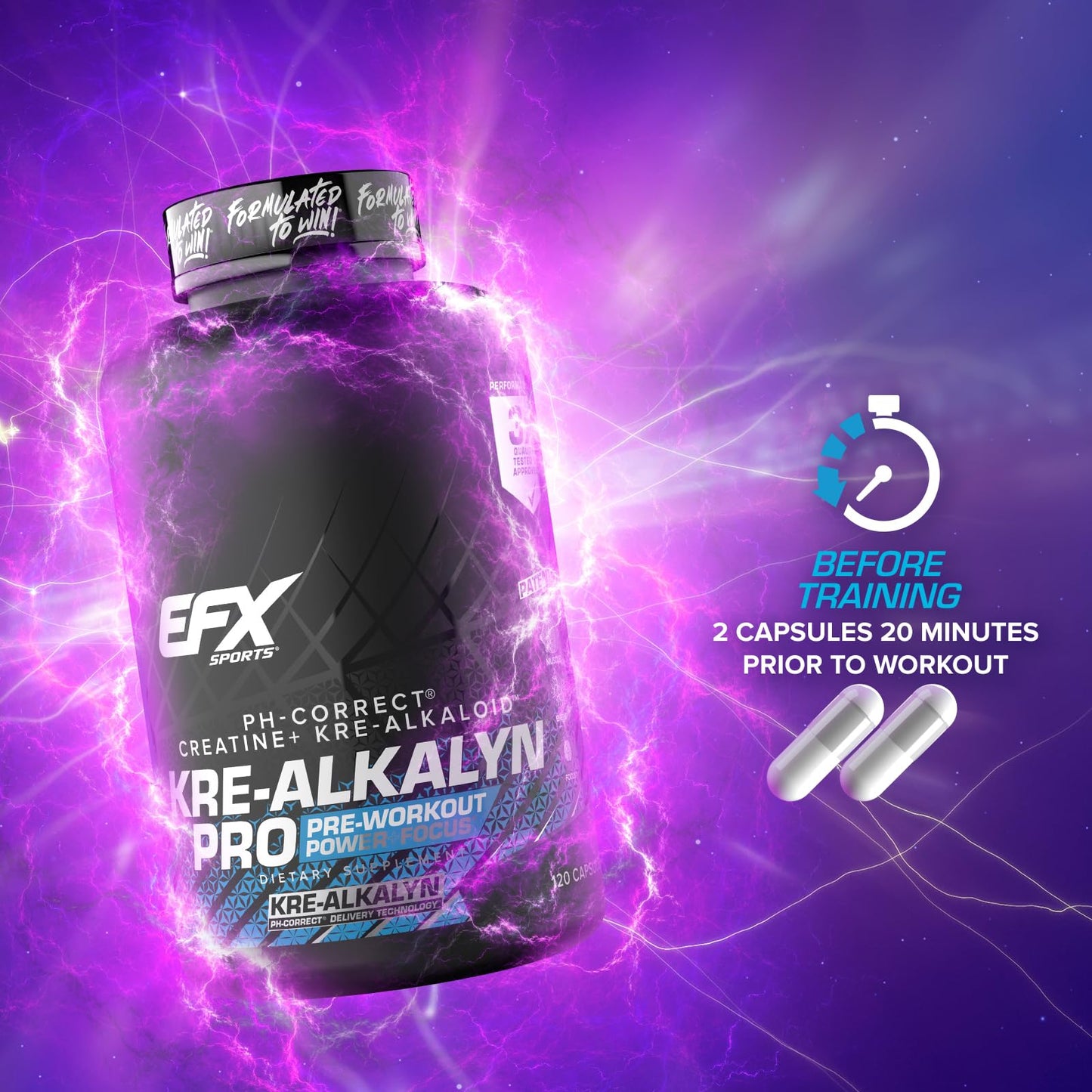 EFX Sports Kre-Alkalyn Pro pH Correct Creatine Monohydrate Capsules, 120 Capsules