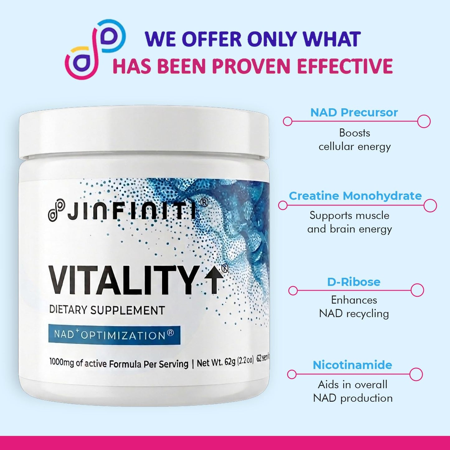 Jinfiniti Vitality NAD+ Optimization Powder 2.2 Ounces