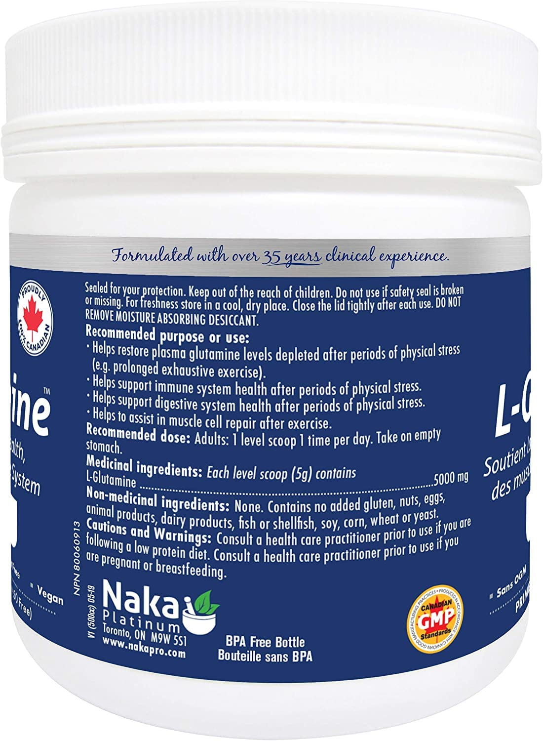 NAKA L-Glutamine Powder, 250 Count