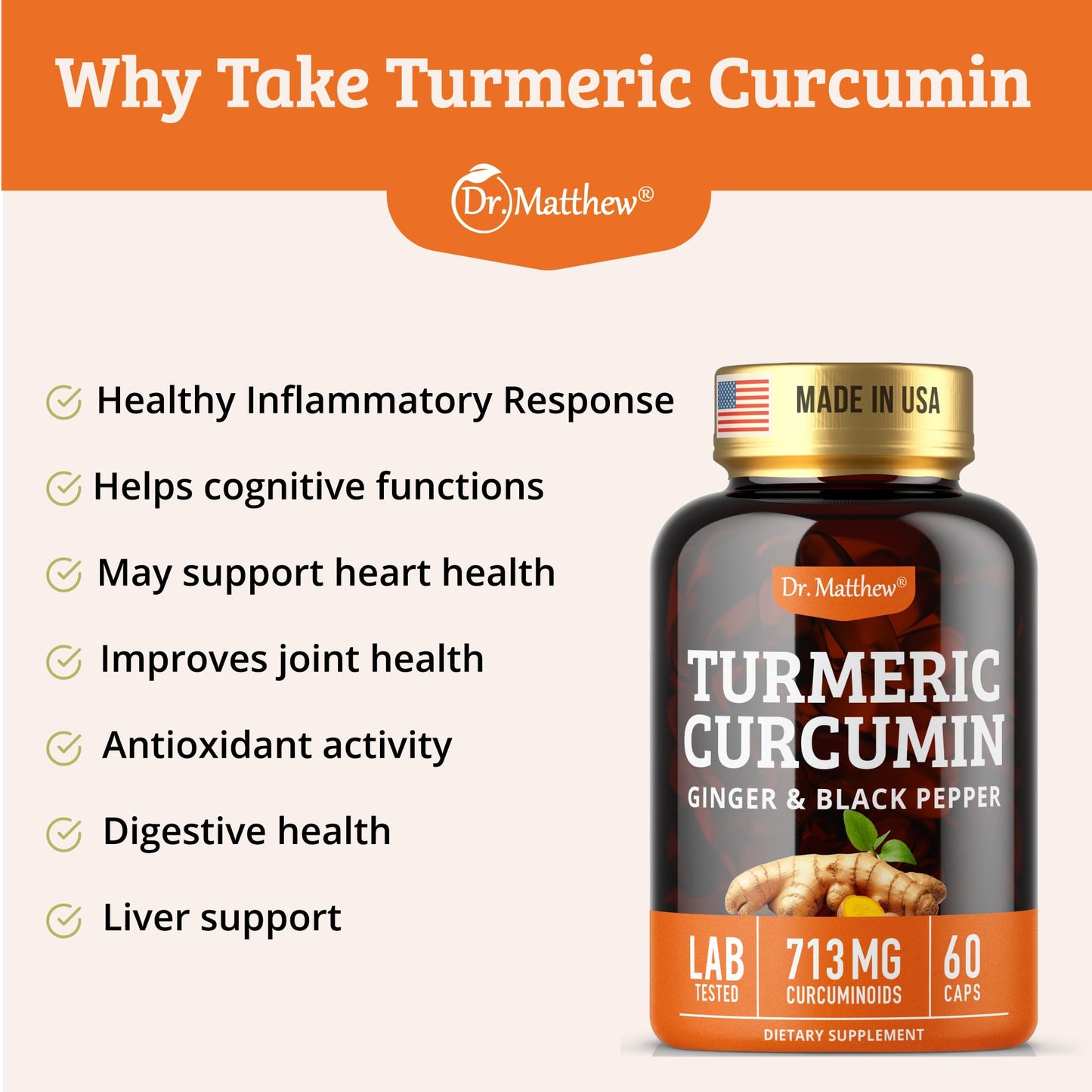 Dr. Matthew Turmeric Curcumin with Black Pepper, 60 Capsules