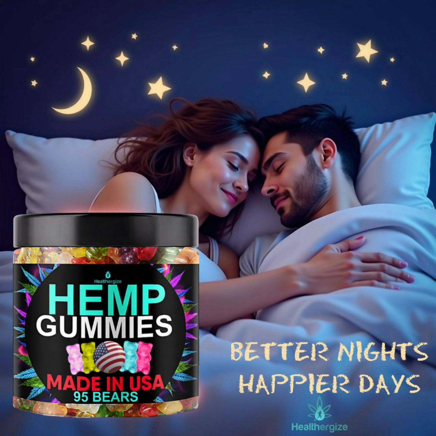 Healthergize Hemp Gummies for Sleep, Calm Relaxation Edibles - Gummy, 95 Count