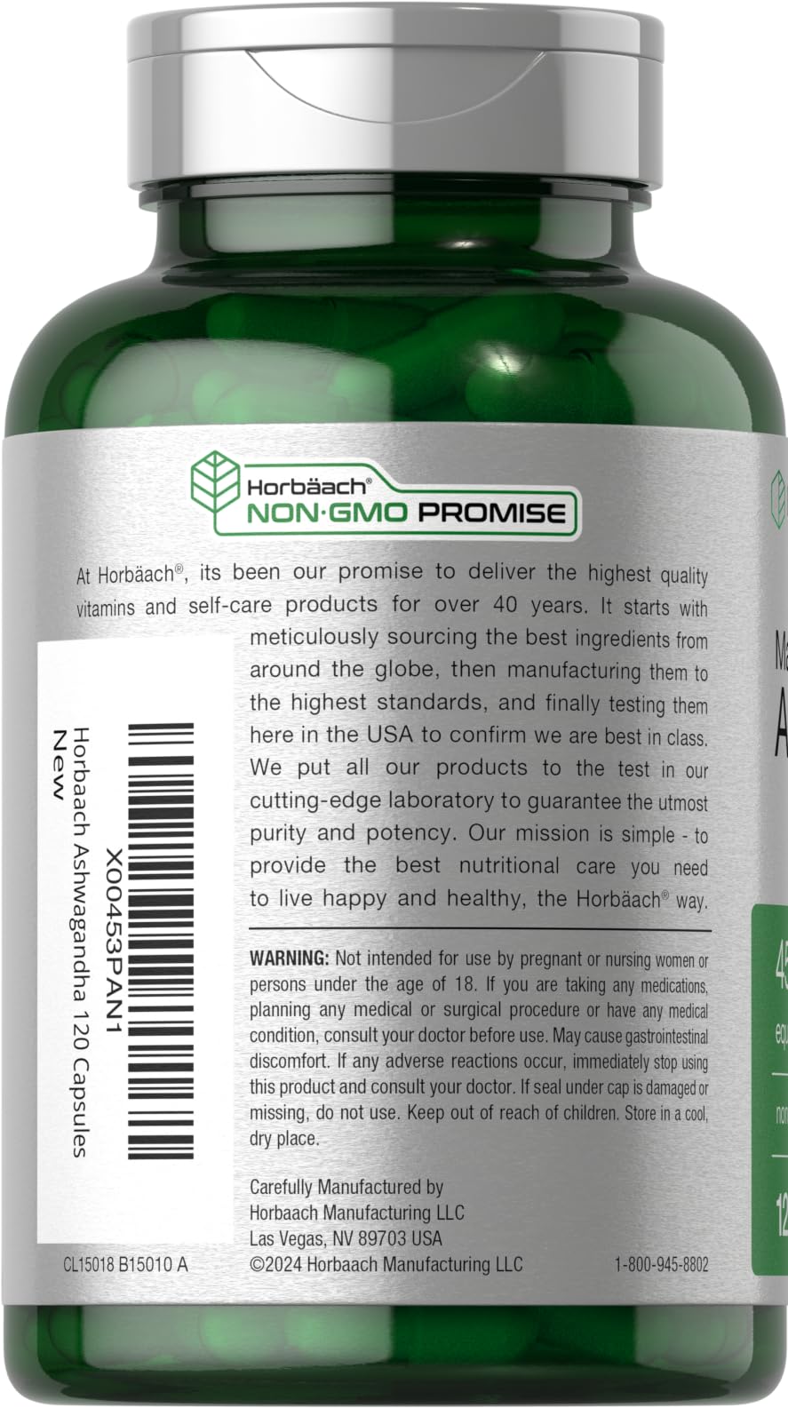 Horbäach Ashwagandha Supplement Capsules 120 Count