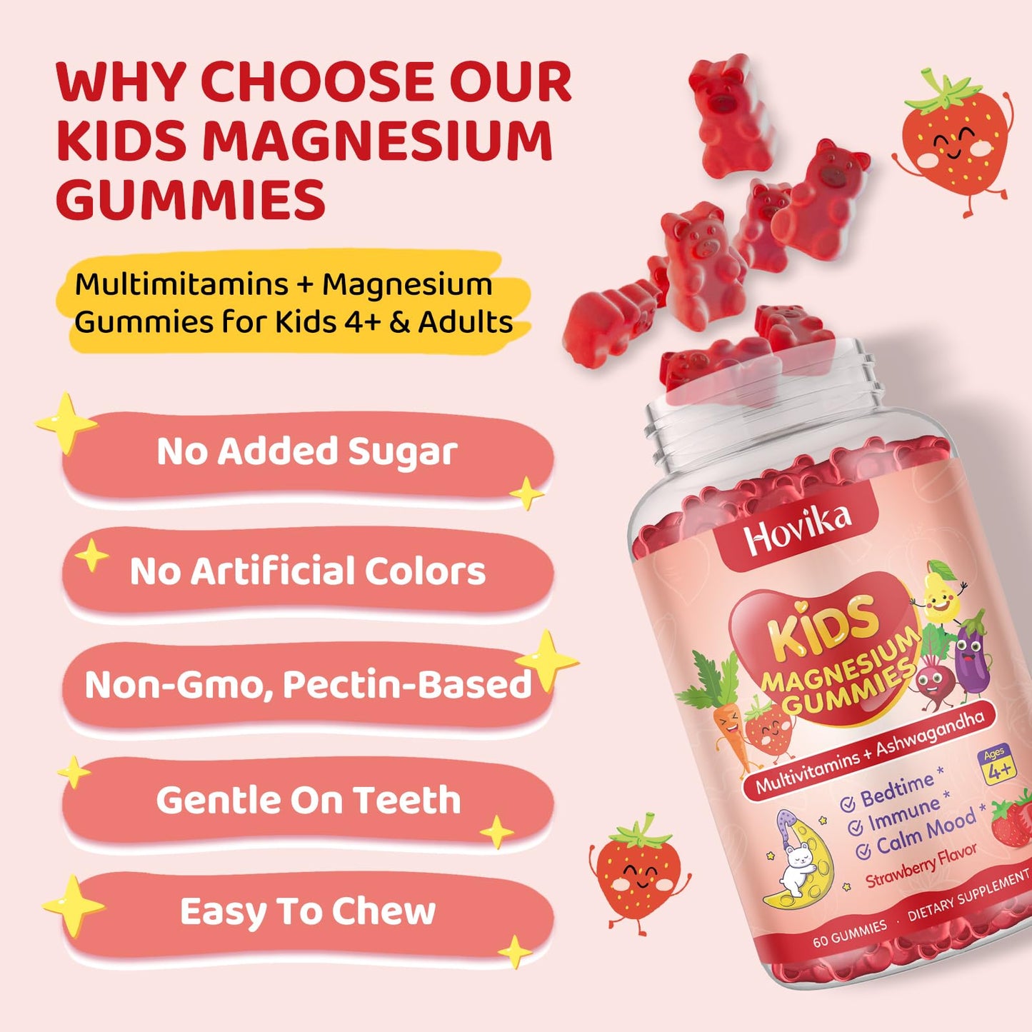 Hovika Magnesium Glycinate Gummies for Kids 60 Count