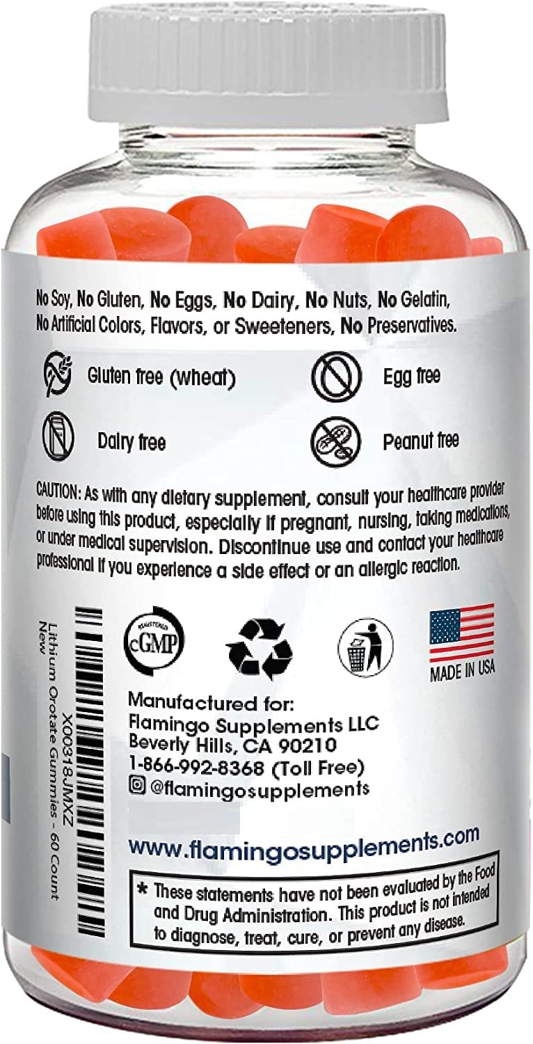 Flamingo Supplements Lithium Ootate Gummies 5mg (Per Serving) – Chewable Lithium Supplement – Gentle Daily Support – Vegan, Non-GMO, 60 Gummies