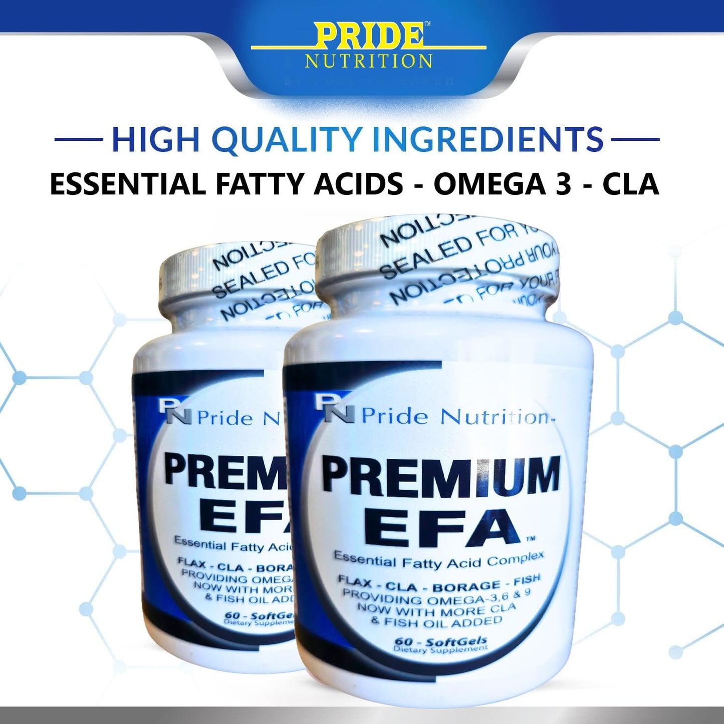 Pride Nutrition Premium EFA Omega 3-6-9 Supplement for Men and Women 5 in 1 - EPA, DHA, GLA, ALA & CLA Essential Fatty Acids with Fish Oil Capsules, 60 Count