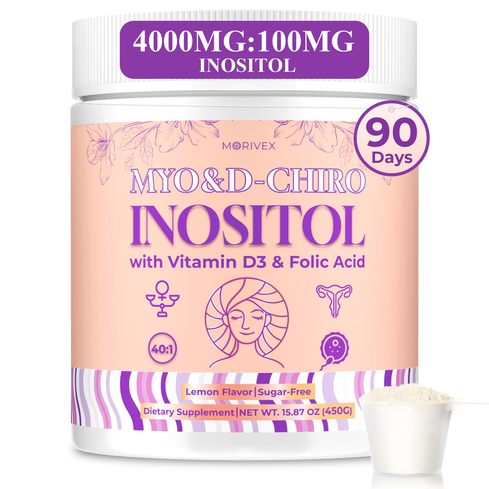 Morivex Myo-Inositol & D-Chiro Inositol Powder, 15.87 oz