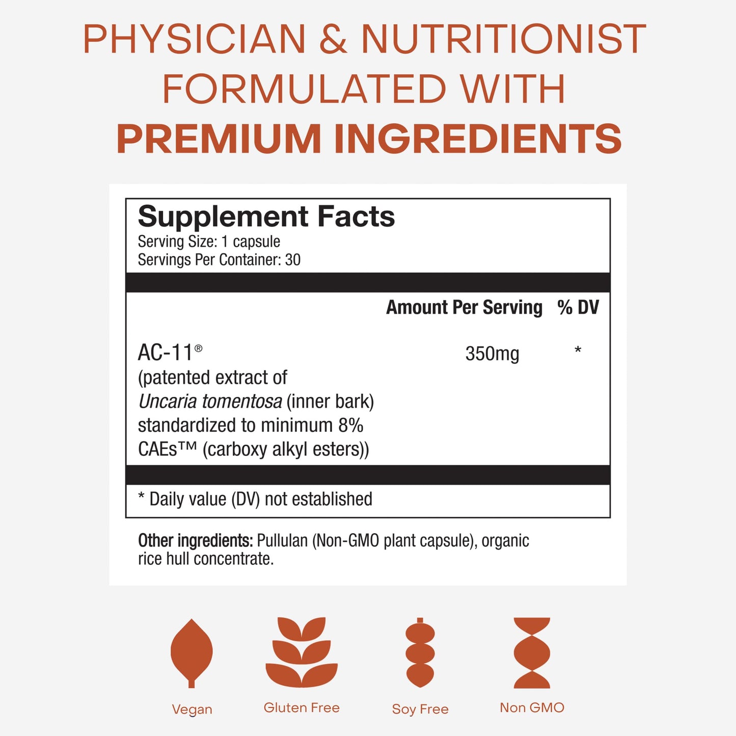 Healthycell Anti-Aging Supplement for DNA Repair and Stem Cell Health, AC-11 - Bioactive Extract of Uncaria Tomentosa (Cat’s Claw) Supports a Healthy Immune System - Vegan, Soy-Free & Gluten-Free Capsules, 30