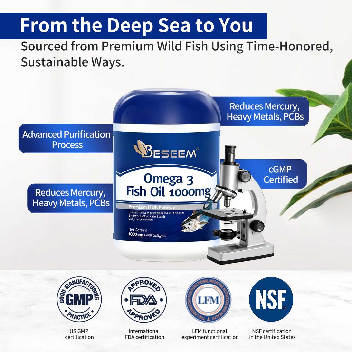 Beseem Omega-3 Fish Oil 1000mg Capsule, 400 Count