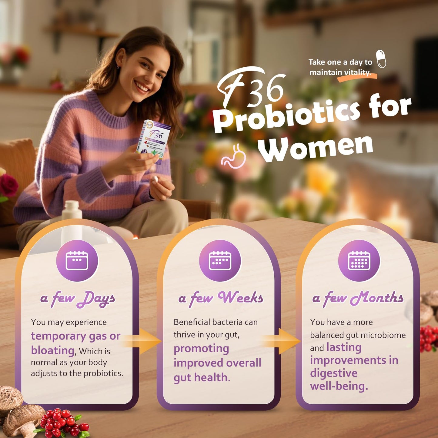 F36 Probiotics for Women 55 Billion CFU – Vaginal & Digestive Health, Immune Support, Sleep & pH Balance – with Cranberry, β-Glucan, Prebiotics & Postbiotics – Once Daily Capsule, 30 Count