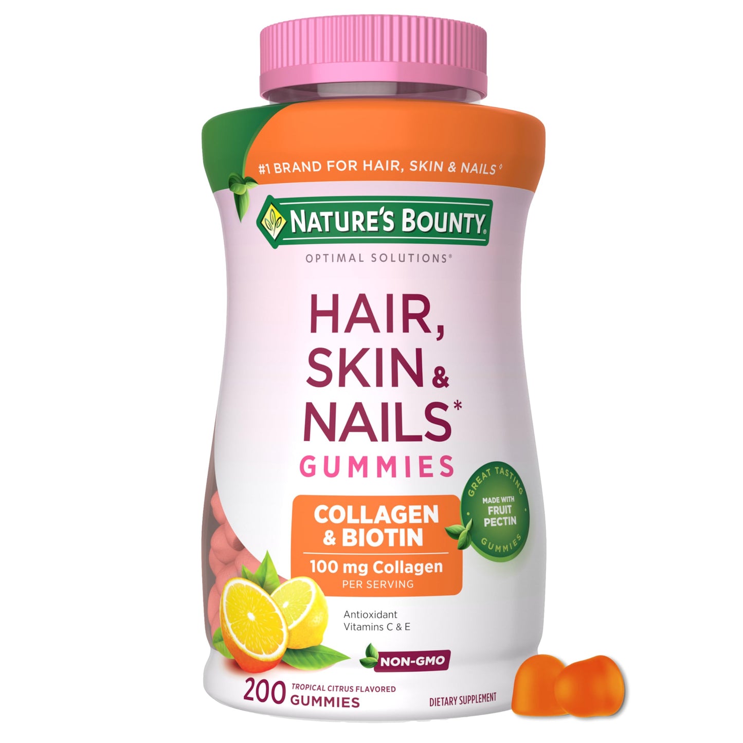 Nature's Bounty Optimal Solutions Hair, Skin and Nails Collagen Pectin Gummies, 200 ct