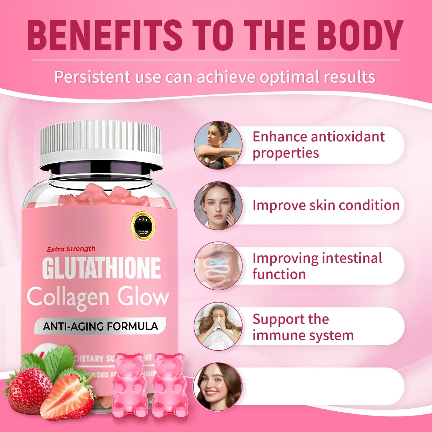 AQILUN Glutathione Collagen Glow Gummies, 60 Count