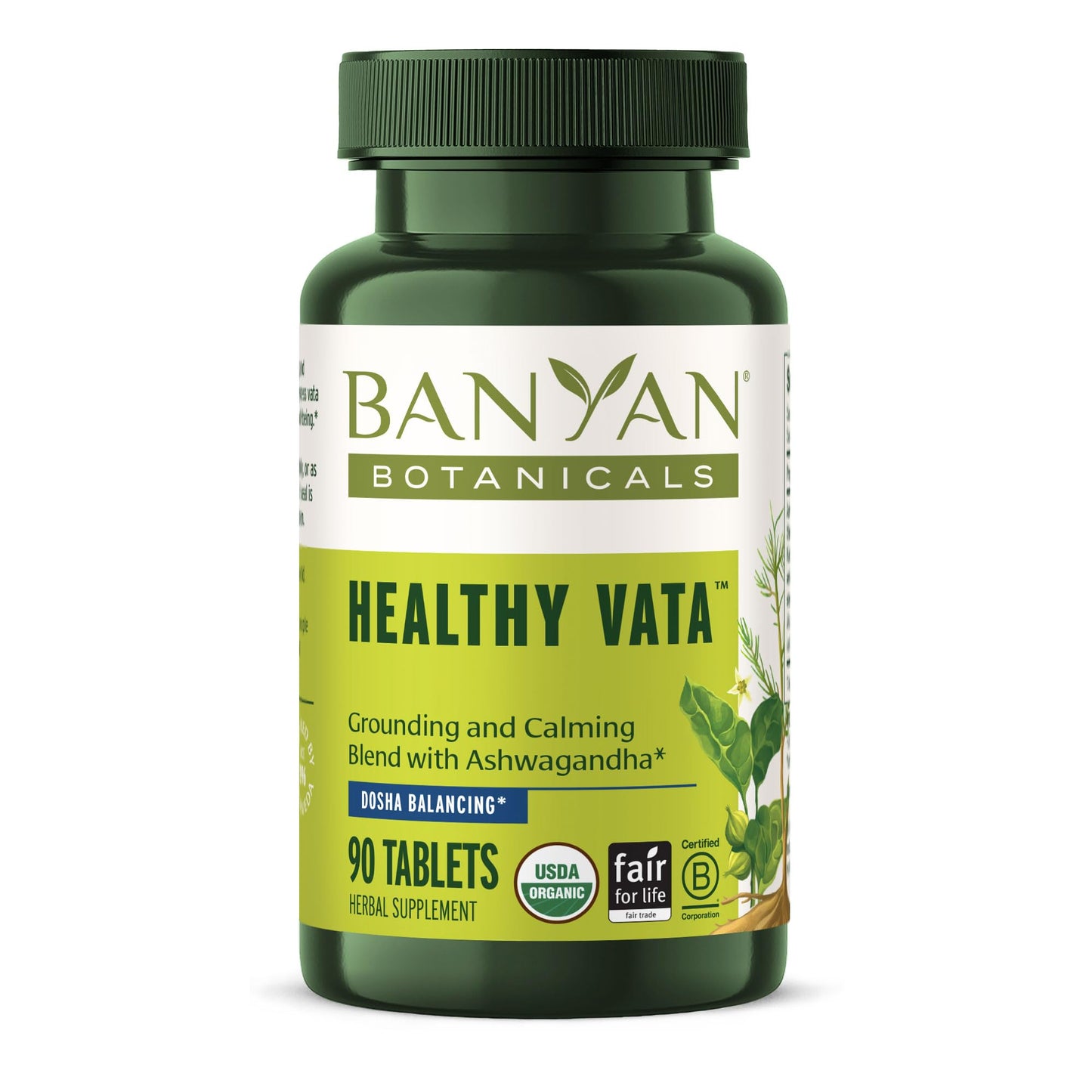 Banyan Botanicals Organic Healthy Vata Grounding & Stability Supplement with Ashwagandha, Shatavari & Mucuna, 90 Tablets