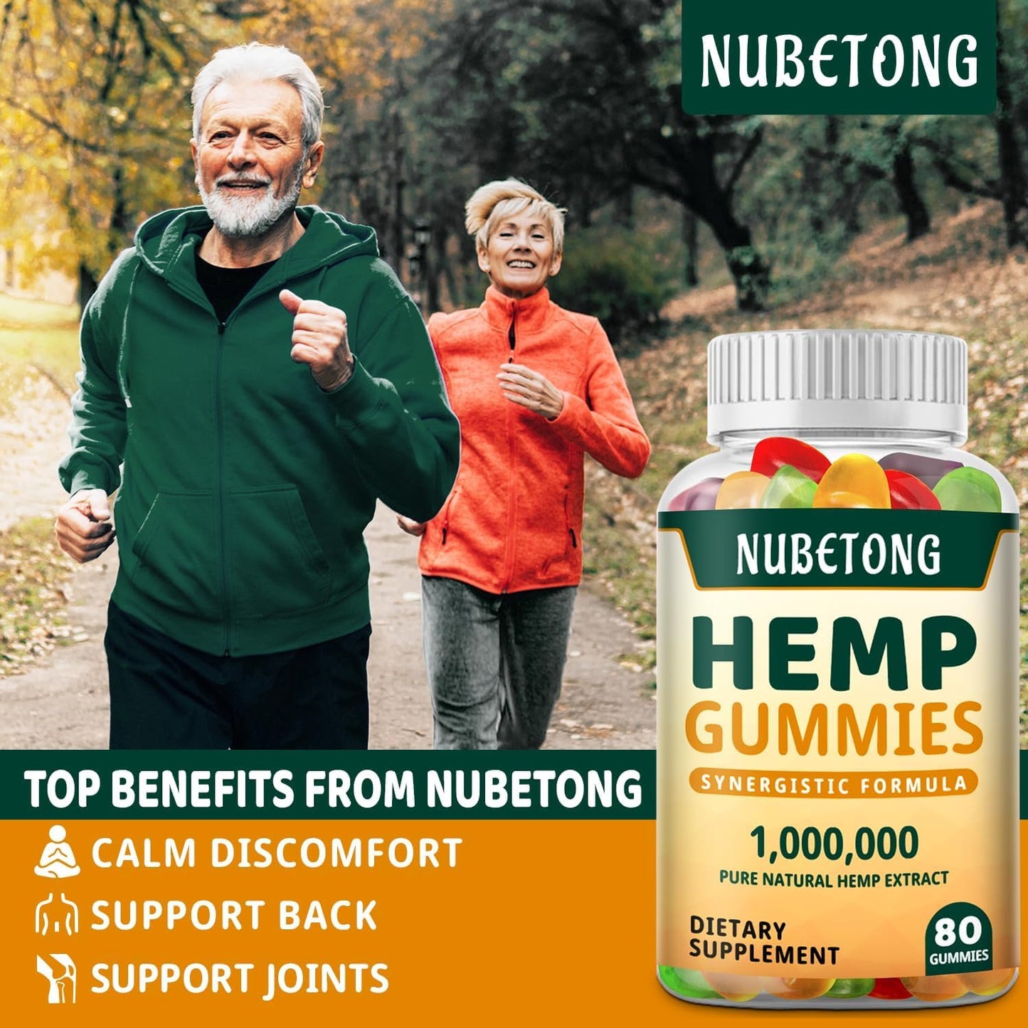Nubetong Hemp Gummies High Potency Extra Strength Hemp Oil Extract Organic Edible Supplement for Adults, Sleep, Pain, Anxiety, 80 Gummies