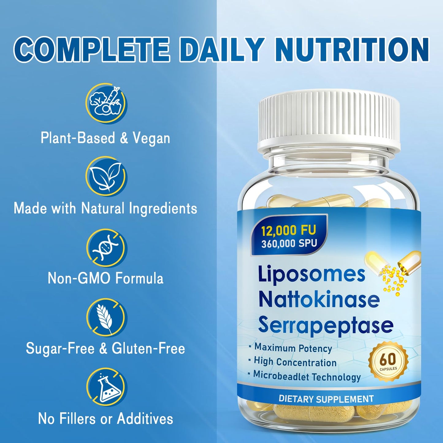 Clijyyem Nattokinase 12,000 FU and Serrapeptase 360,000 SPU Supplement, 60 Capsules