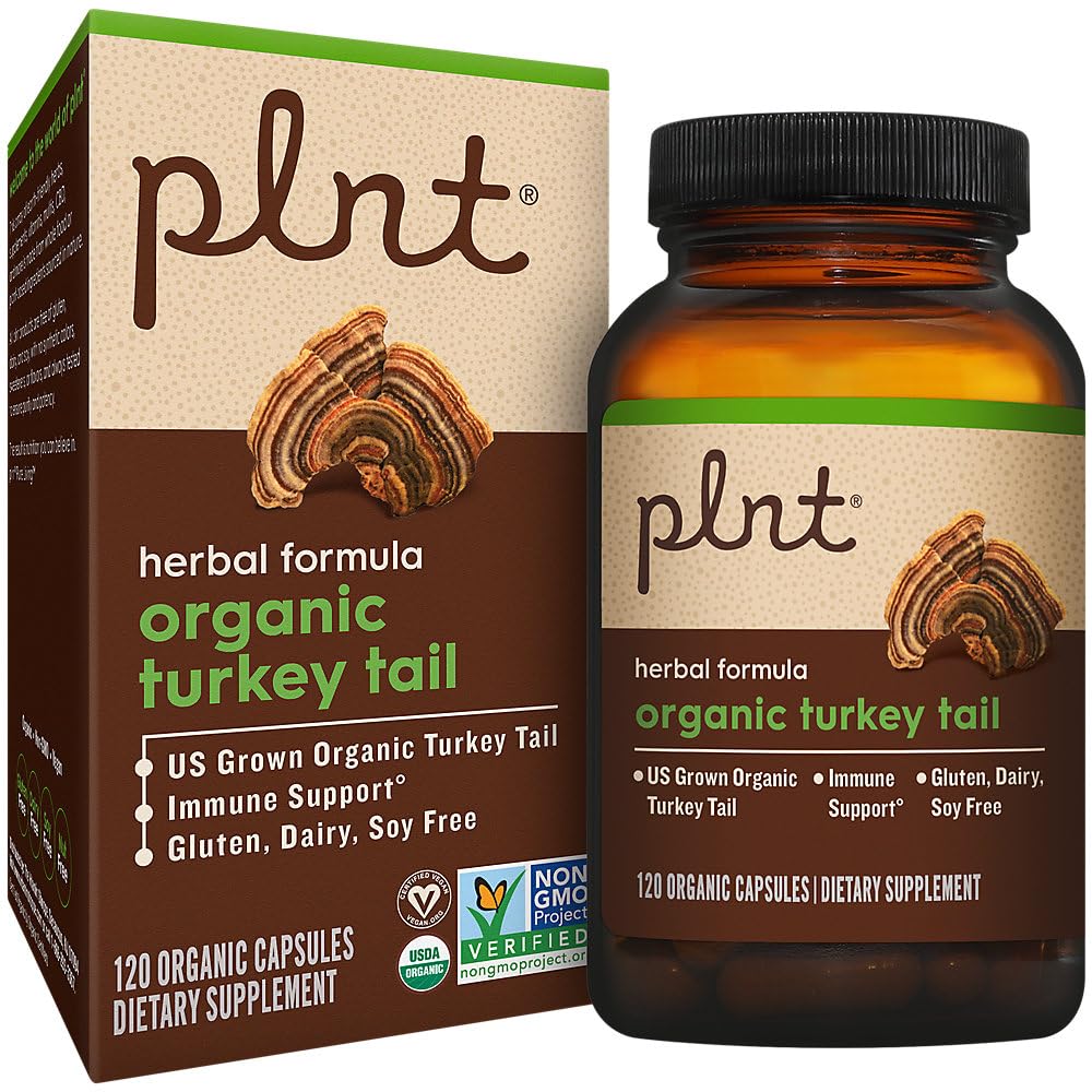 PLNT Organic Turkey Tail Mushroom Herbal Formula for Immune Support Capsules 120 Count