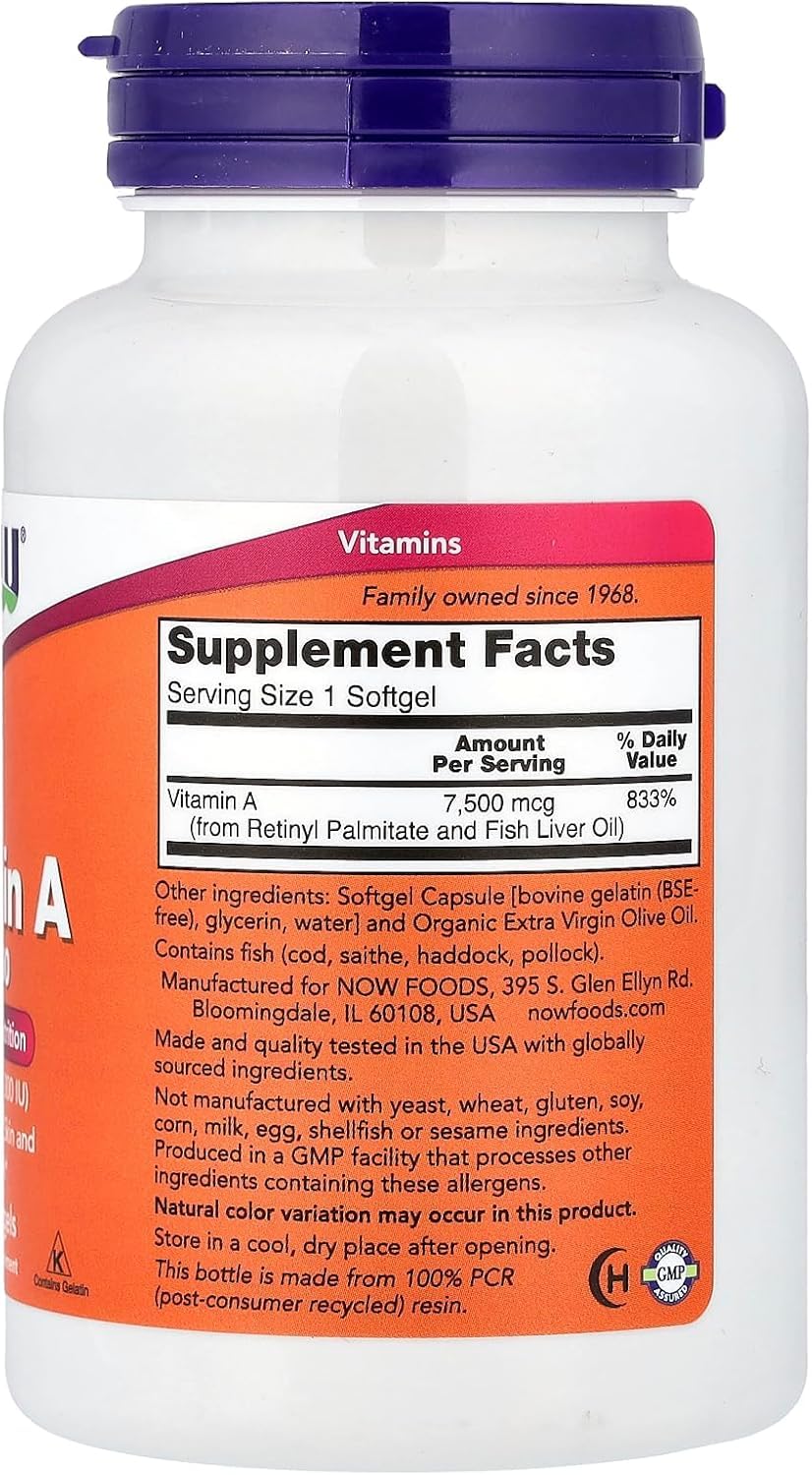 NOW Foods Vitamin A 25,000 IU Softgel, 250 Count