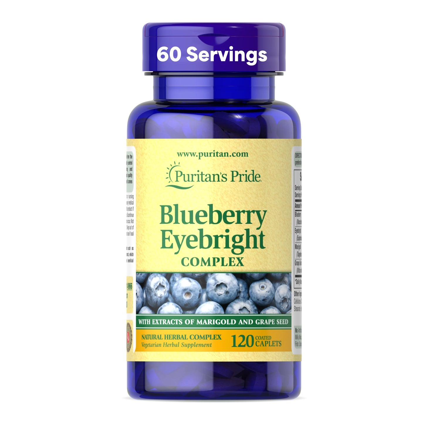 Puritan's Pride Premium Blueberry Eyebright Complex with Extracts of Marigold and Grapeseed, 120 Caplets