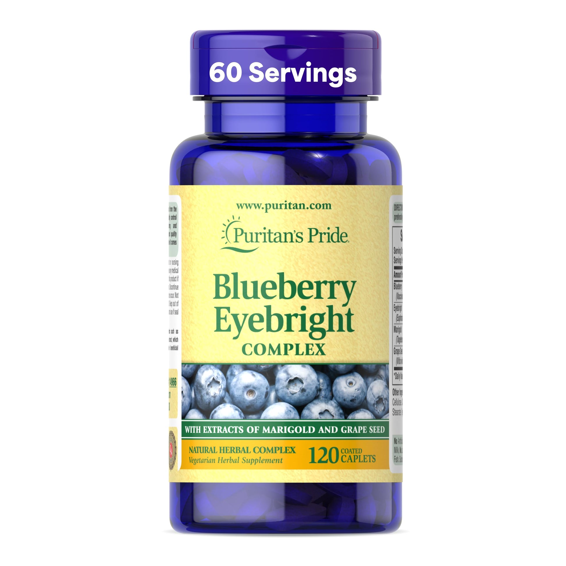 Puritan's Pride Premium Blueberry Eyebright Complex with Extracts of Marigold and Grapeseed, 120 Caplets