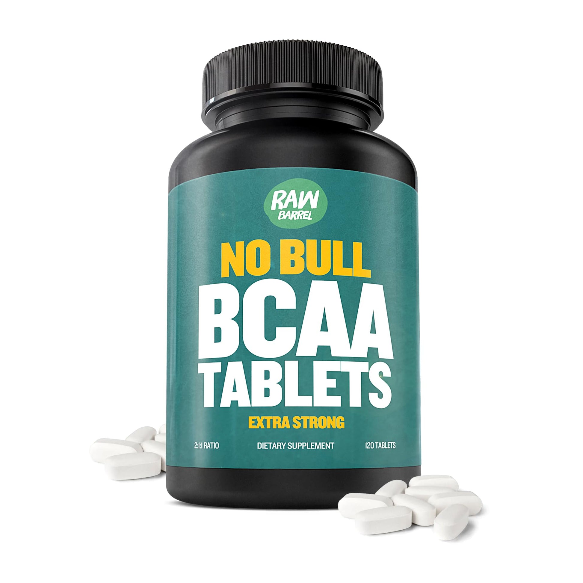 Raw Barrel BCAA Tablets 1000 mg - Branched-Chain Amino Acids Supplement for Muscle Recovery & Energy, Pre or Post Workout for Men & Women, Natural, Pure, GMO Free, 120 Tablets