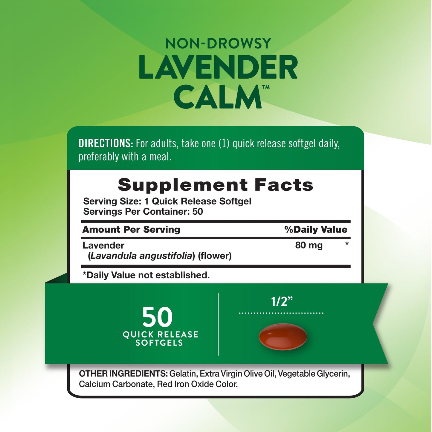 Nature's Truth Lavender Calm Softgels Oral Supplement 50 Count