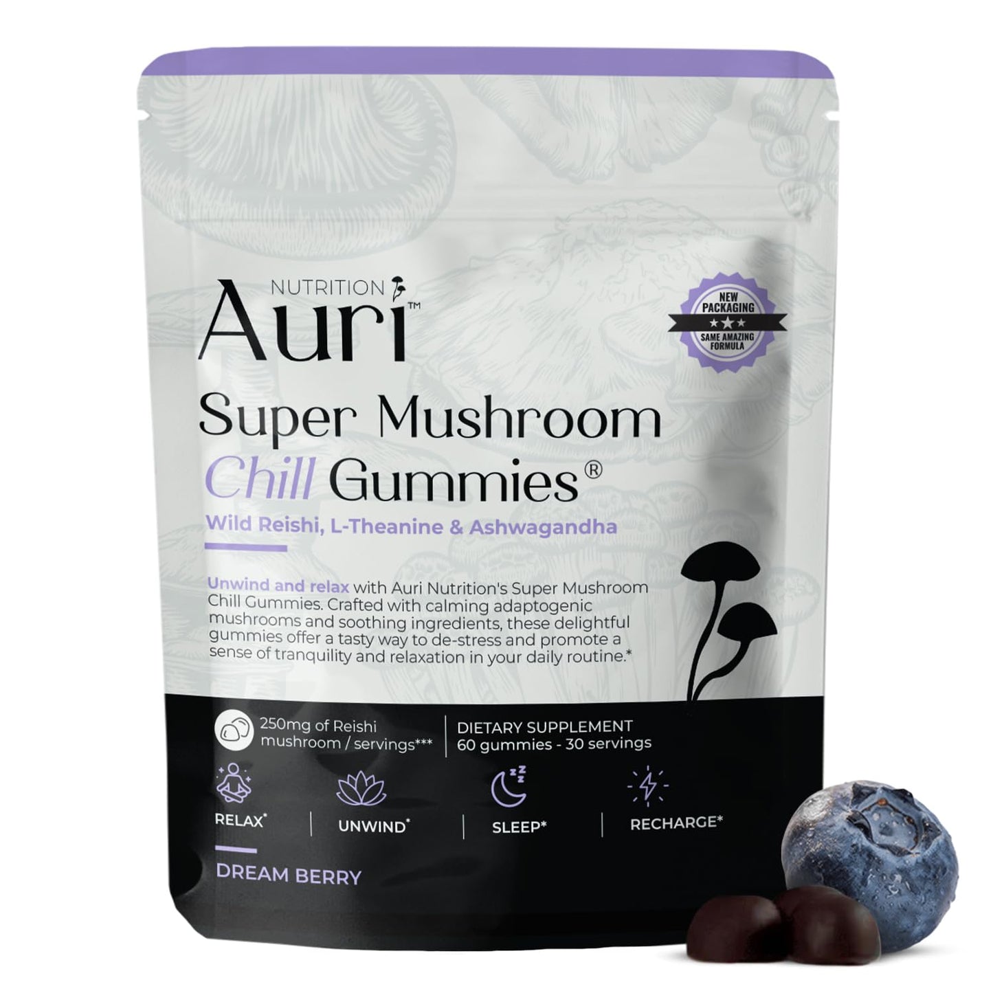 Auri Super Mushroom Chill Gummies, 60 Count