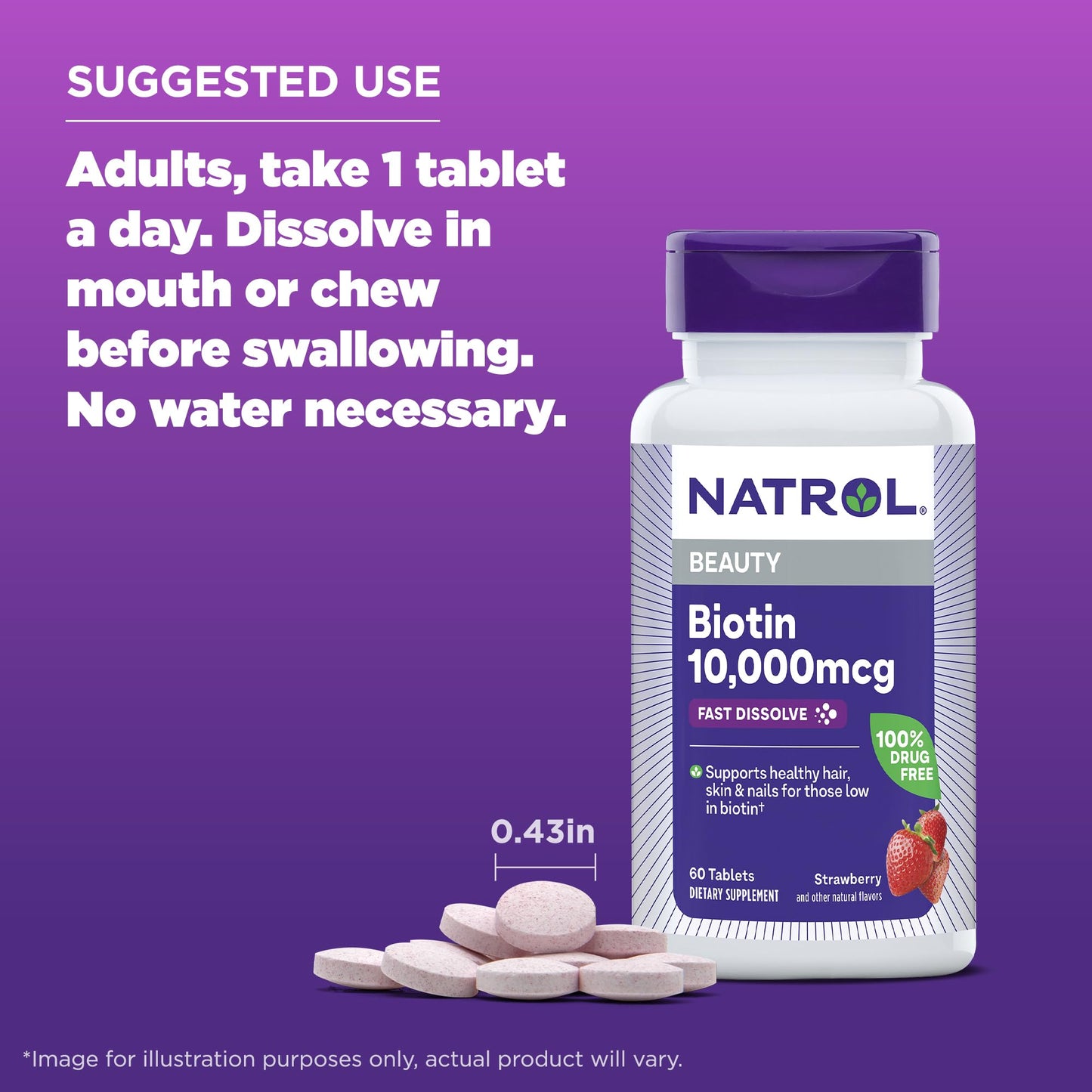 Natrol Biotin 10000mcg Tablet, 60 Tablets