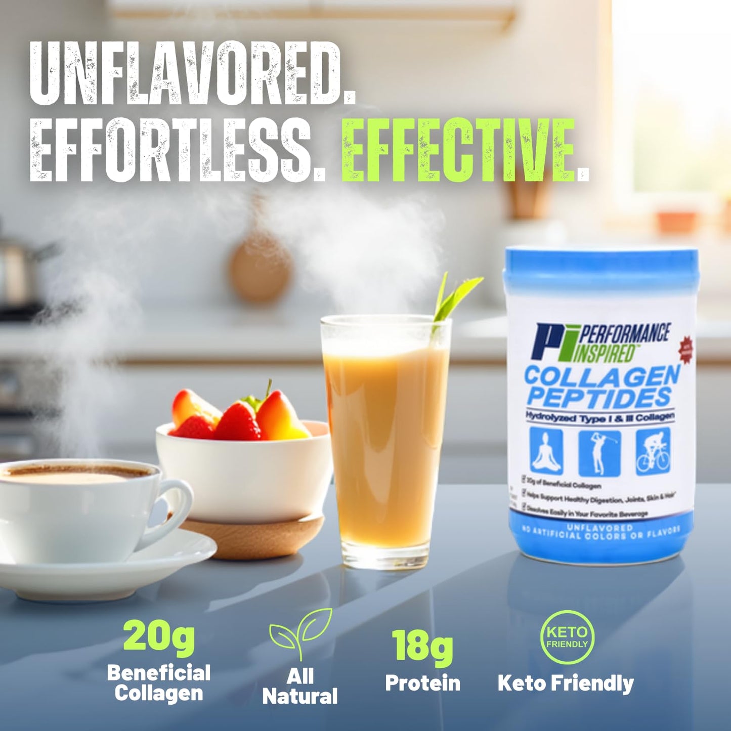 PERFORMANCE INSPIRED Collagen Peptides Powder Unflavored 18G Protein, 11.99 Ounce (Pack of 1)