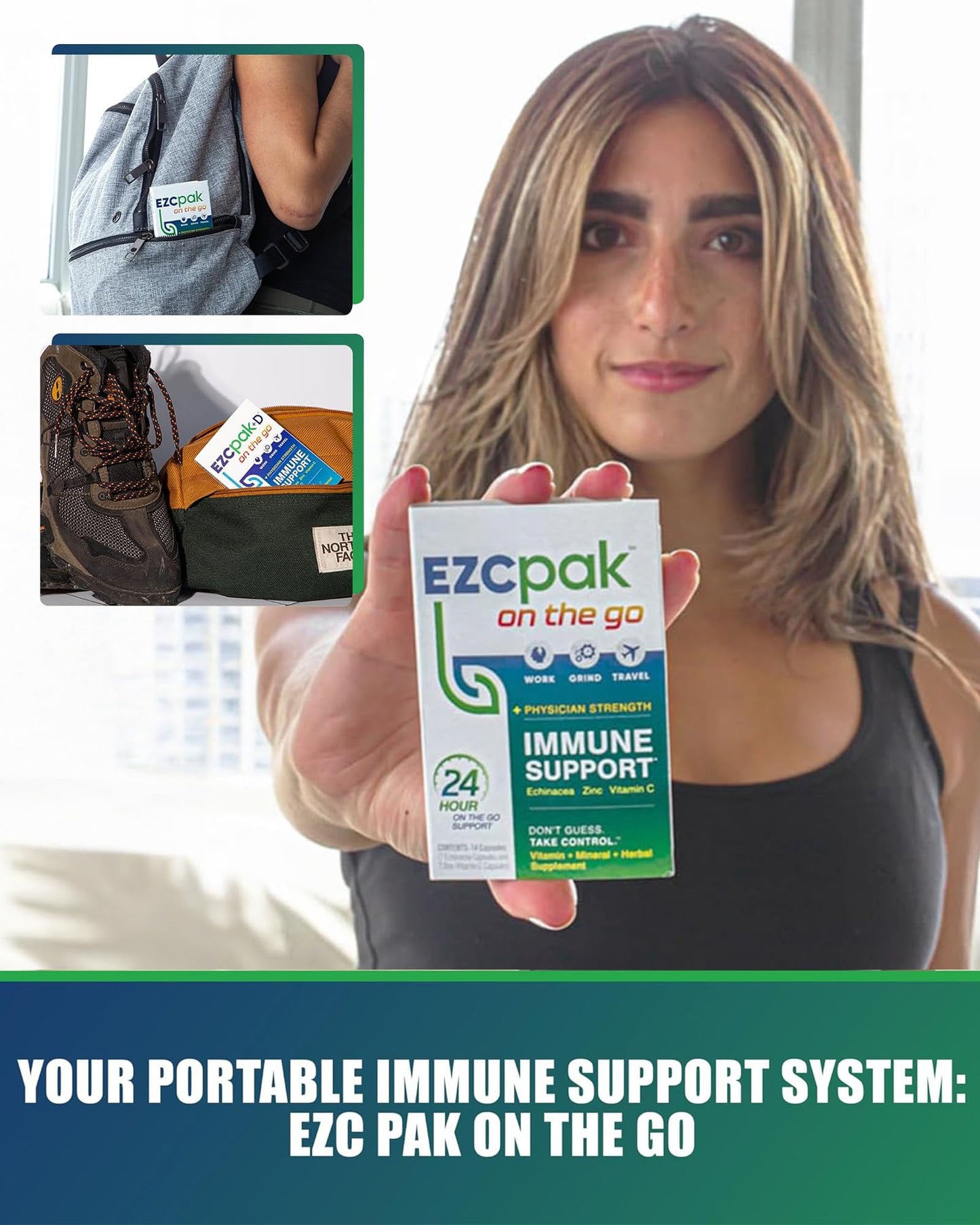 EZC Pak On The Go Immune System Booster with Echinacea, Vitamin C, Zinc Capsule, 1 Count