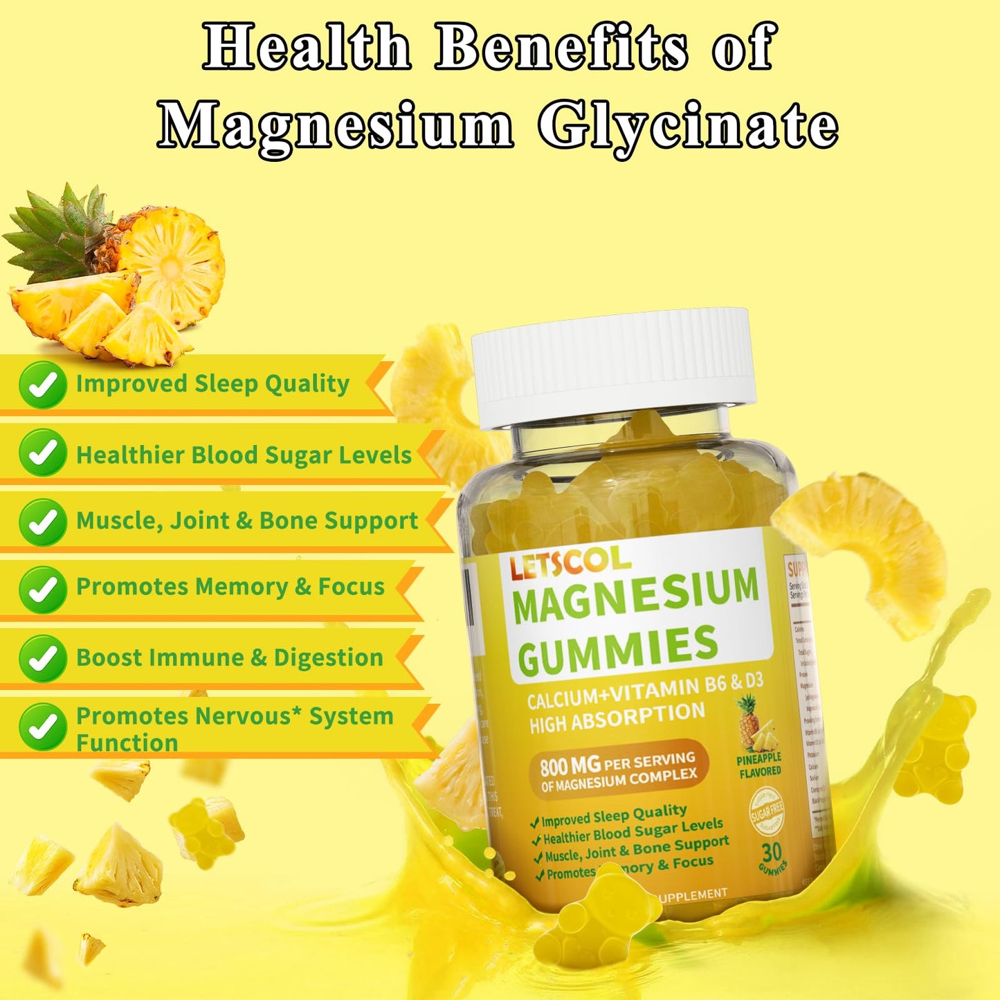 LETSCOL Magnesium Glycinate Gummies, 30 Count