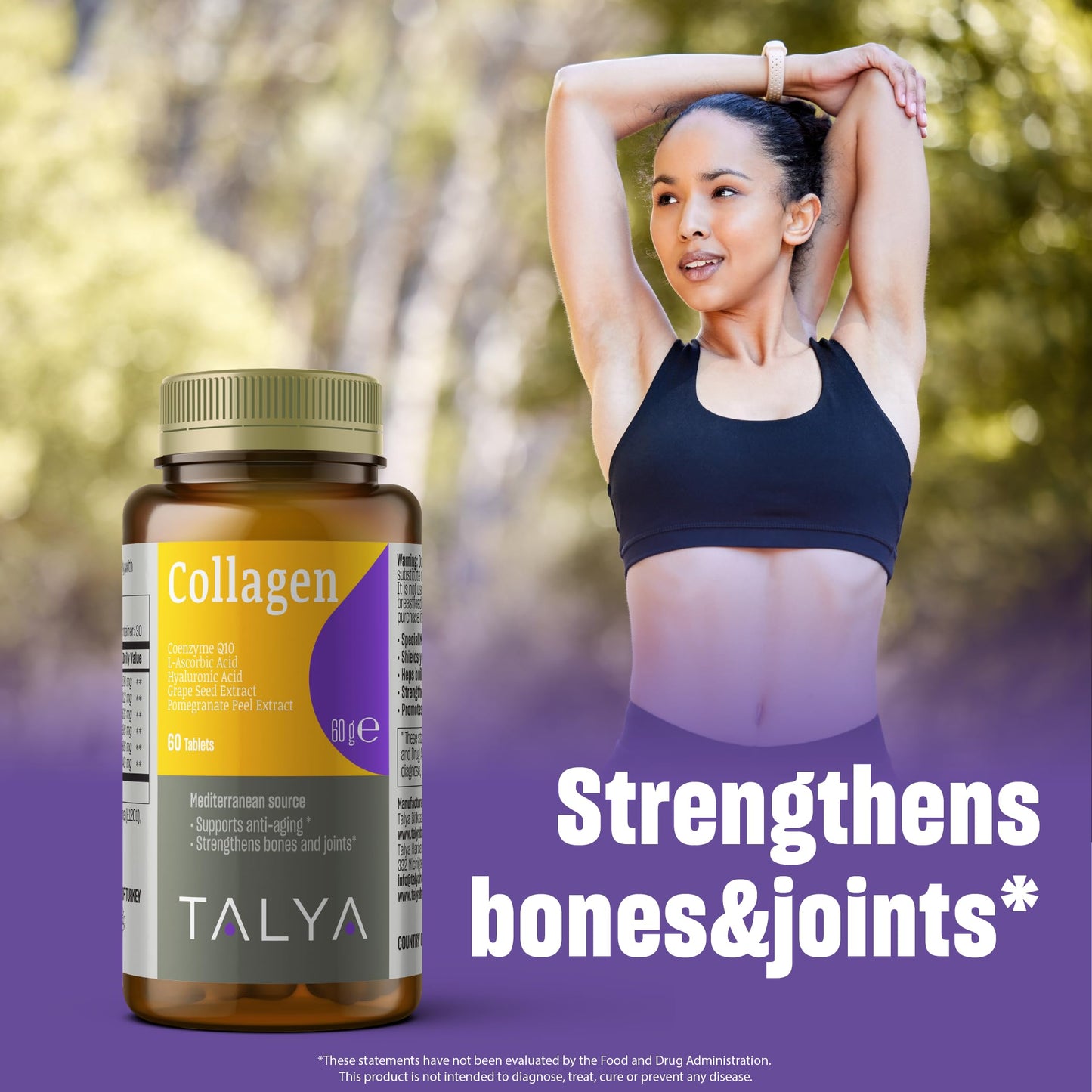 TALYA Collagen Pills with Hyaluronic Acid + Vitamin C Tablets, 60 Tablets