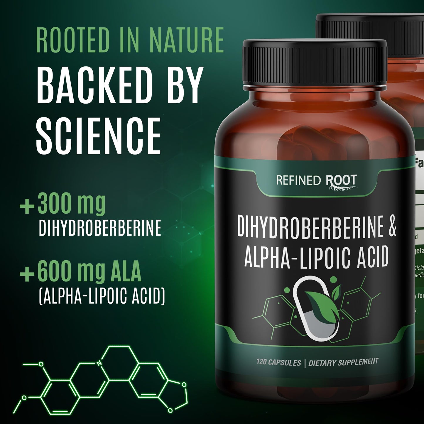 Blast Supplements Refined Root Dihydroberberine 300mg with Alpha Lipoic Acid 600mg Supplement Capsule, 120 Count
