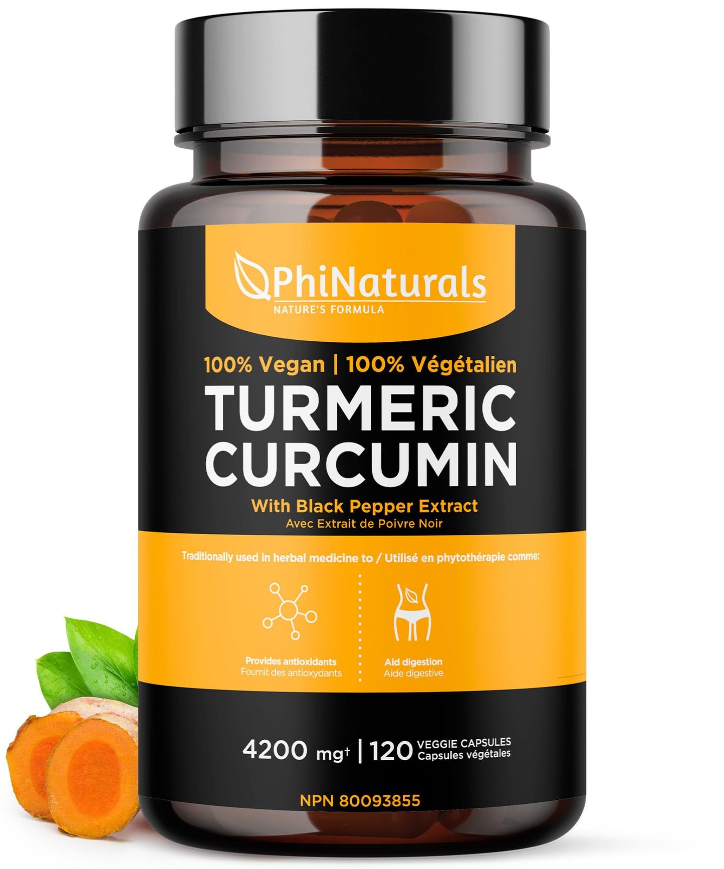 PhiNaturals Turmeric and Black Pepper Extract 1500 mg per Serving Capsule, 120 Count
